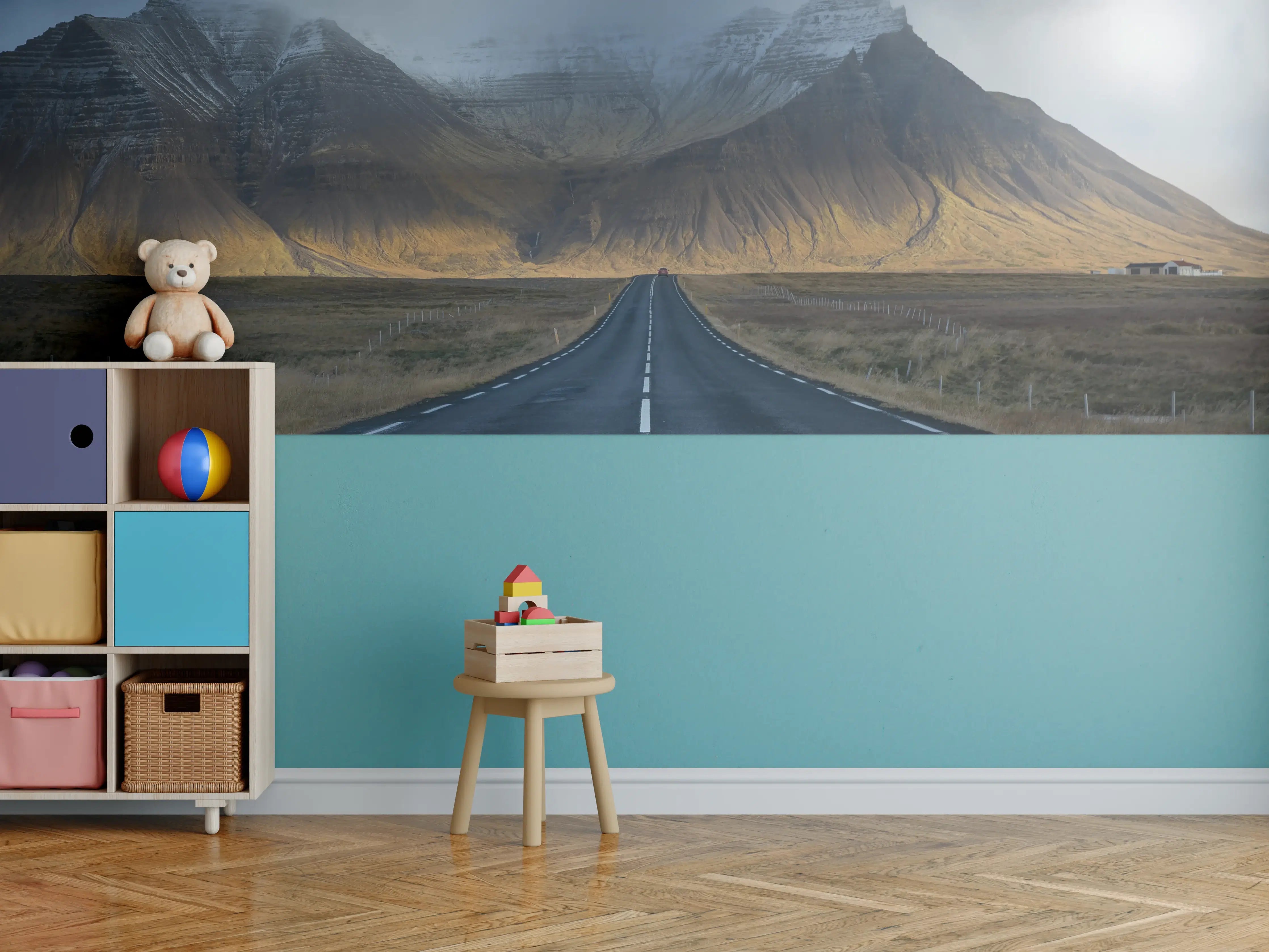 Kinderzimmer Wandgestaltung - Isländische Berglandschaft am Weg