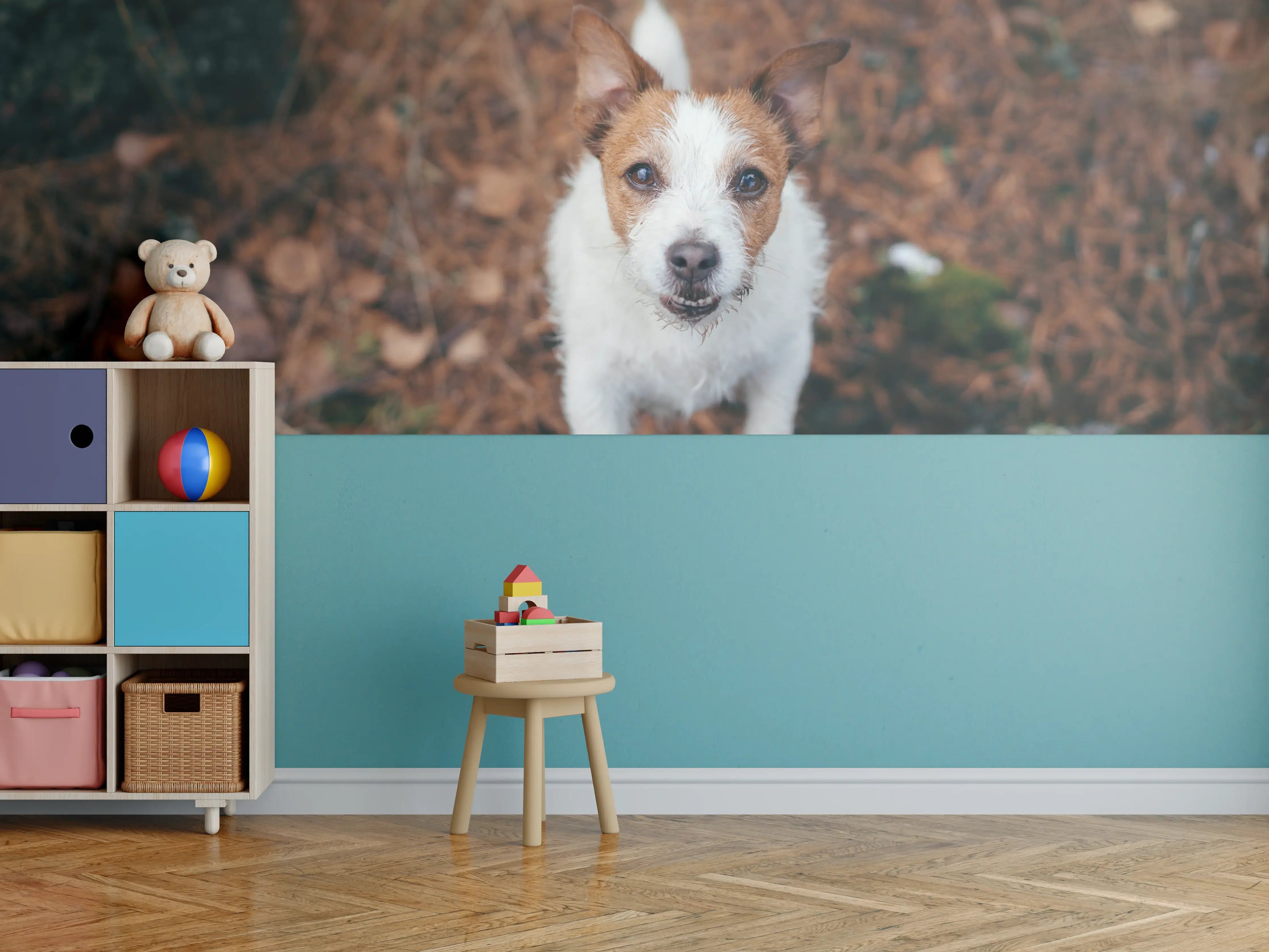 Kinderzimmer Wandgestaltung - Jack Russell im herbstlichen Park