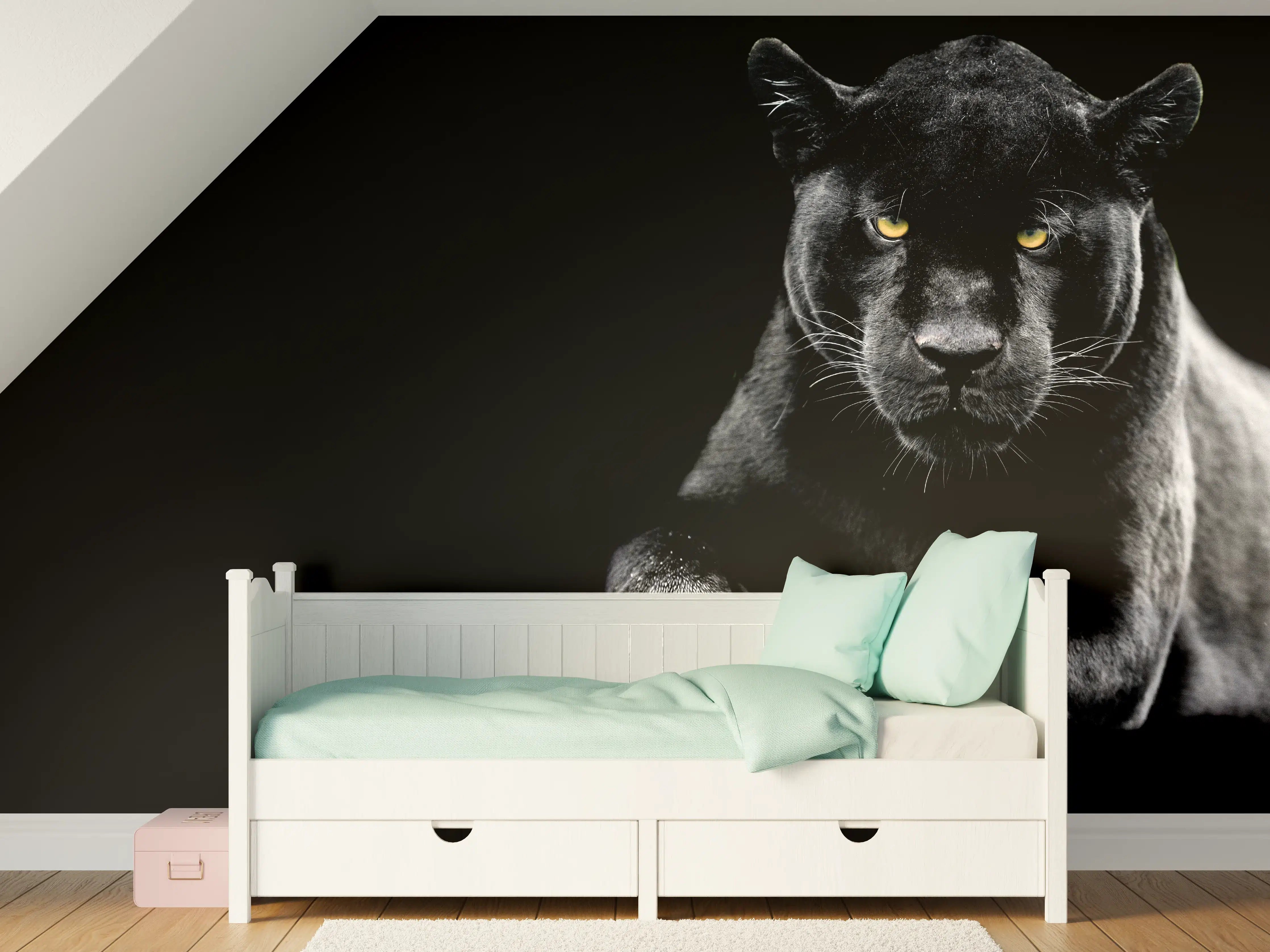 Kinderzimmer Wandgestaltung - Jaguar auf schwarzem Hintergrund