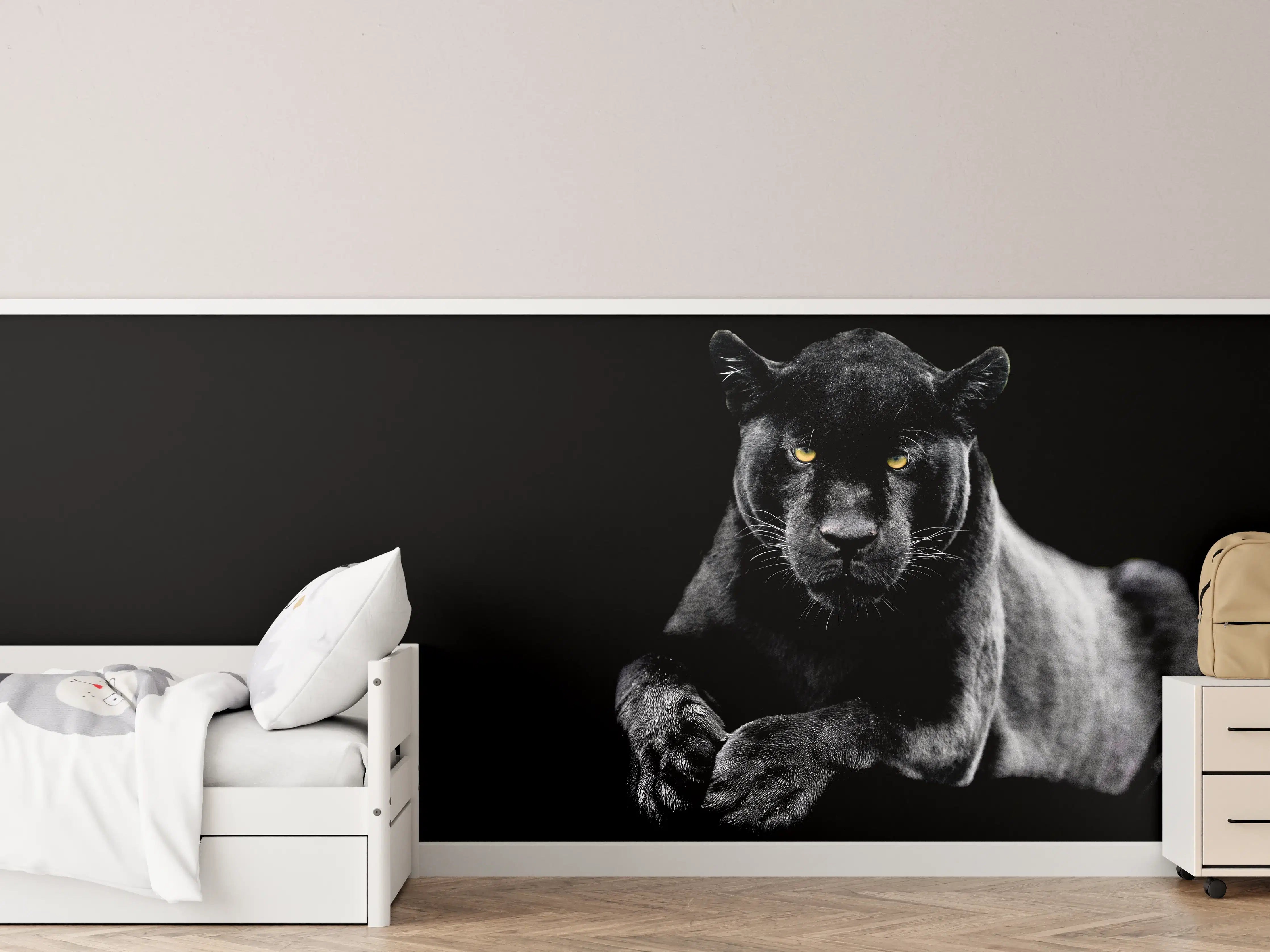 Kinderzimmer Wandgestaltung - Jaguar auf schwarzem Hintergrund