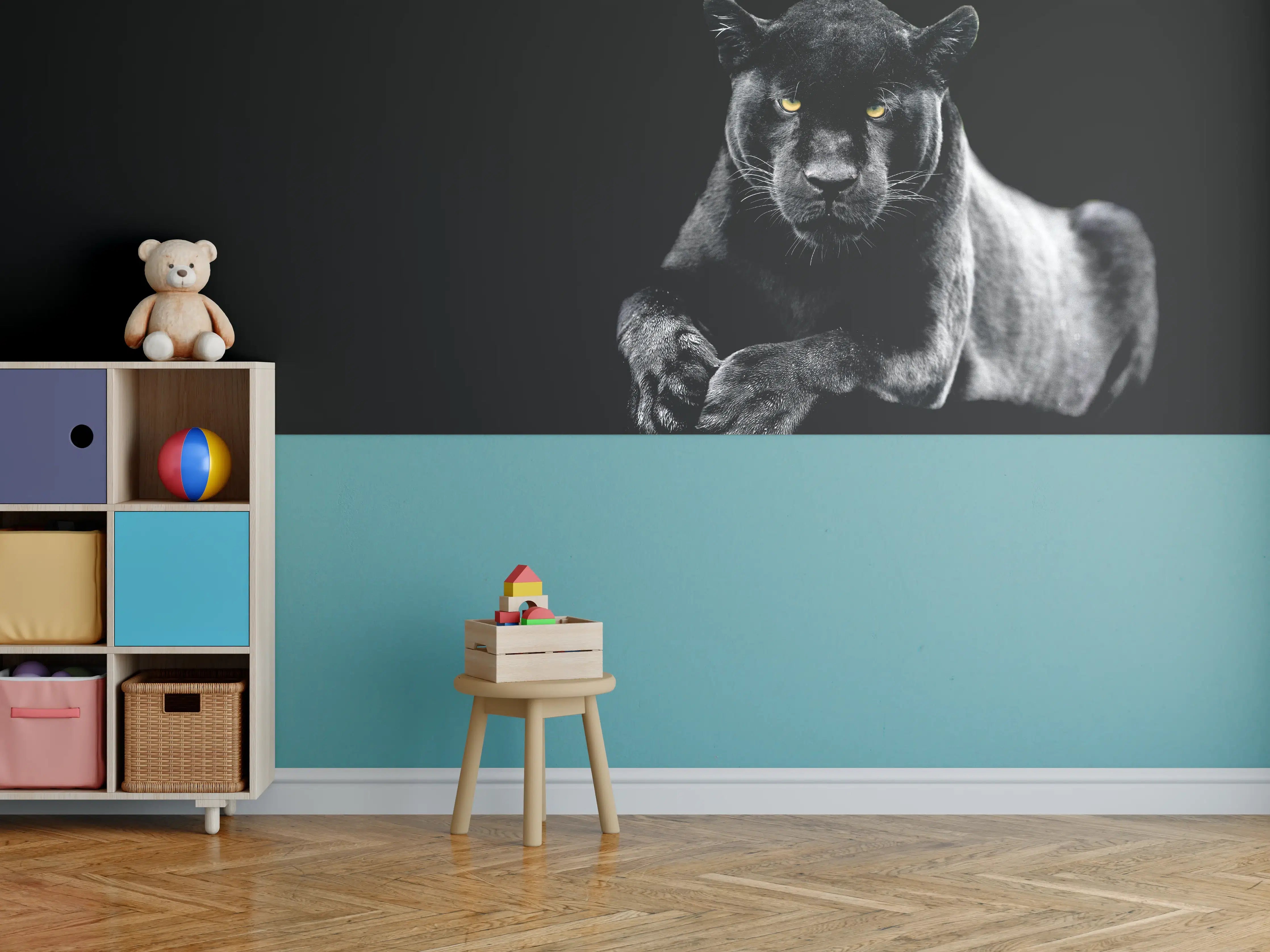 Kinderzimmer Wandgestaltung - Jaguar auf schwarzem Hintergrund