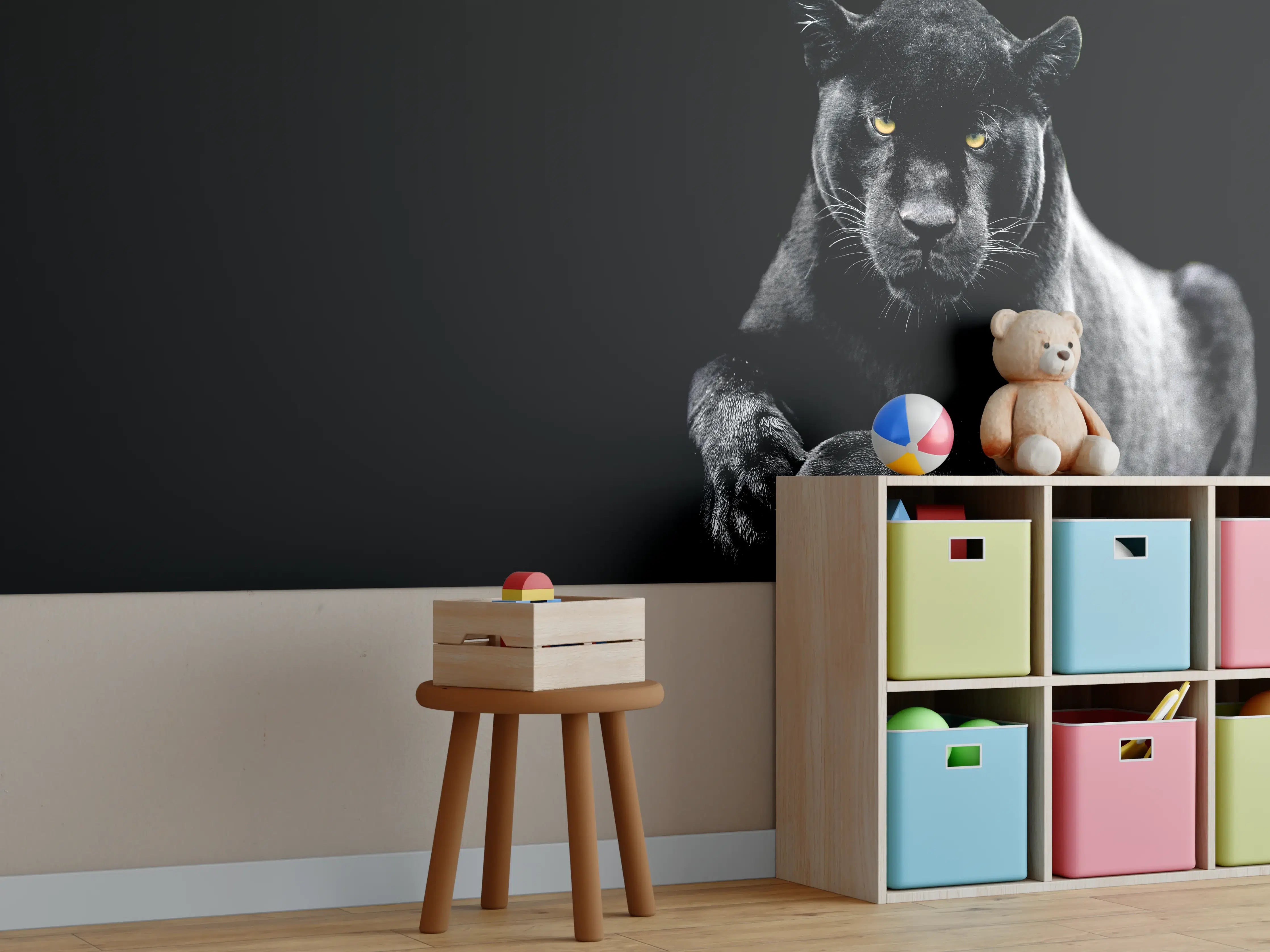 Kinderzimmer Wandgestaltung - Jaguar auf schwarzem Hintergrund