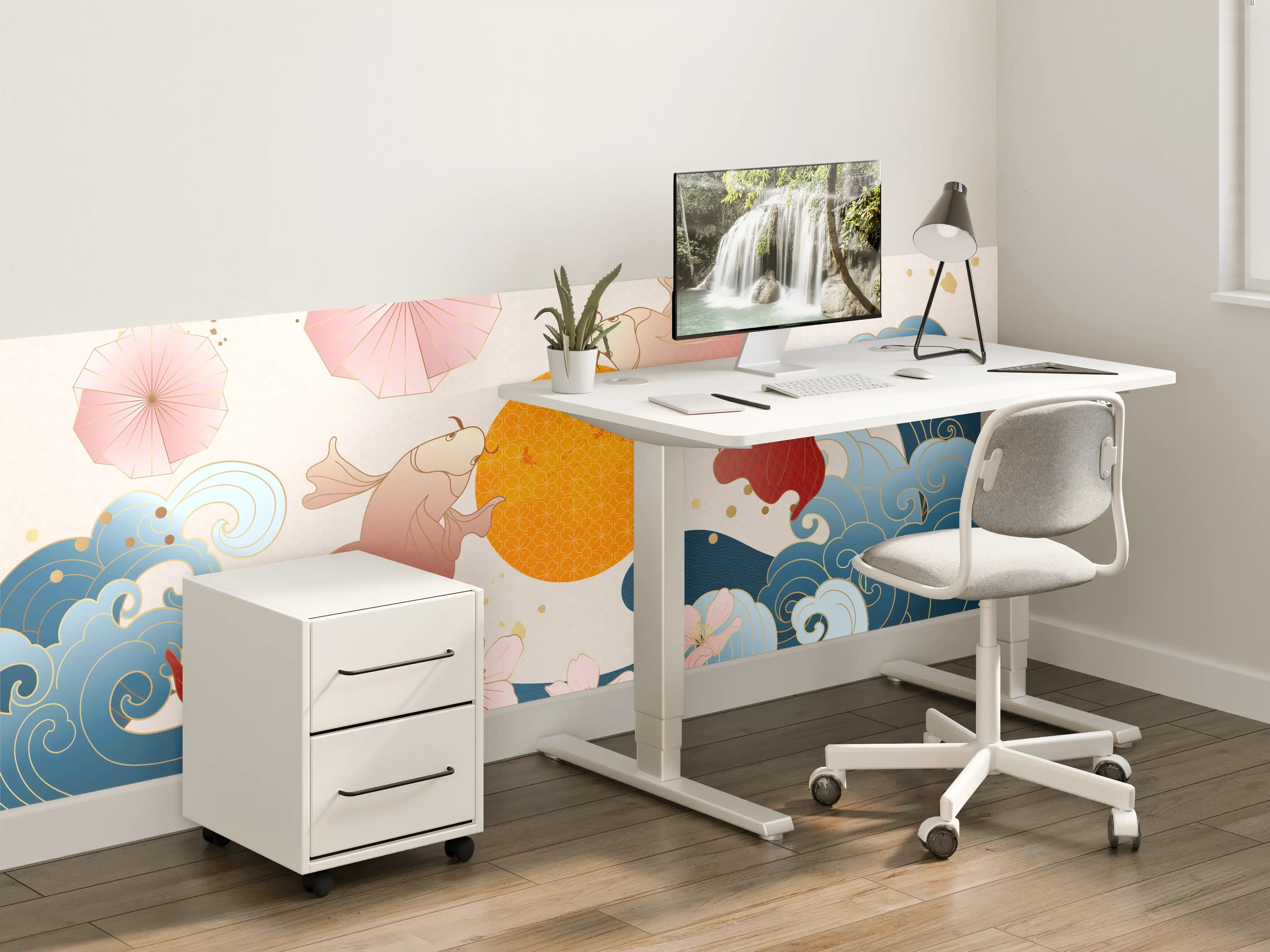 Kinderzimmer Wandgestaltung - Japanische Koi-Fische mit Sonnenmotiv