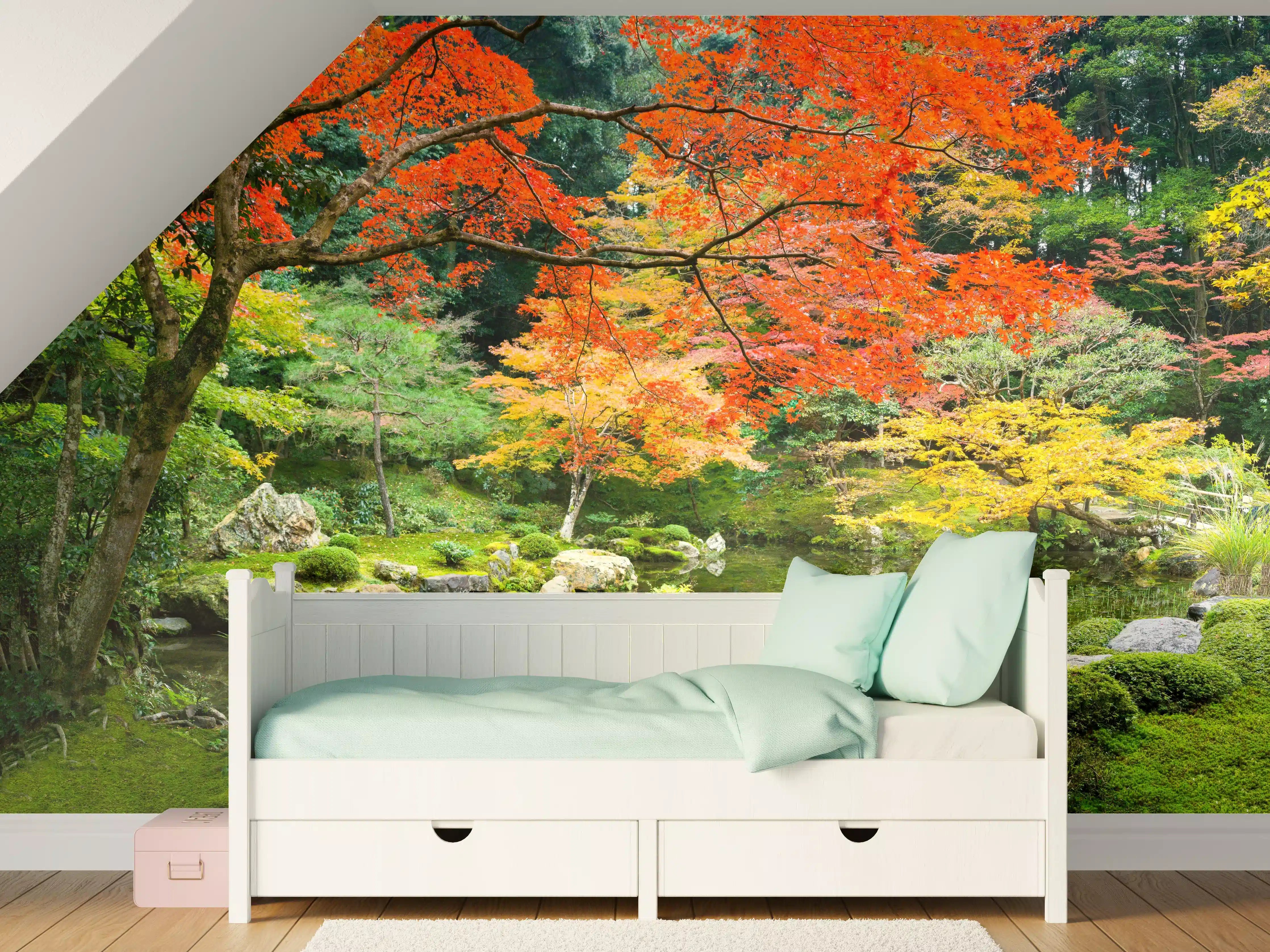 Kinderzimmer Wandgestaltung - Japanischer Garten im Herbst