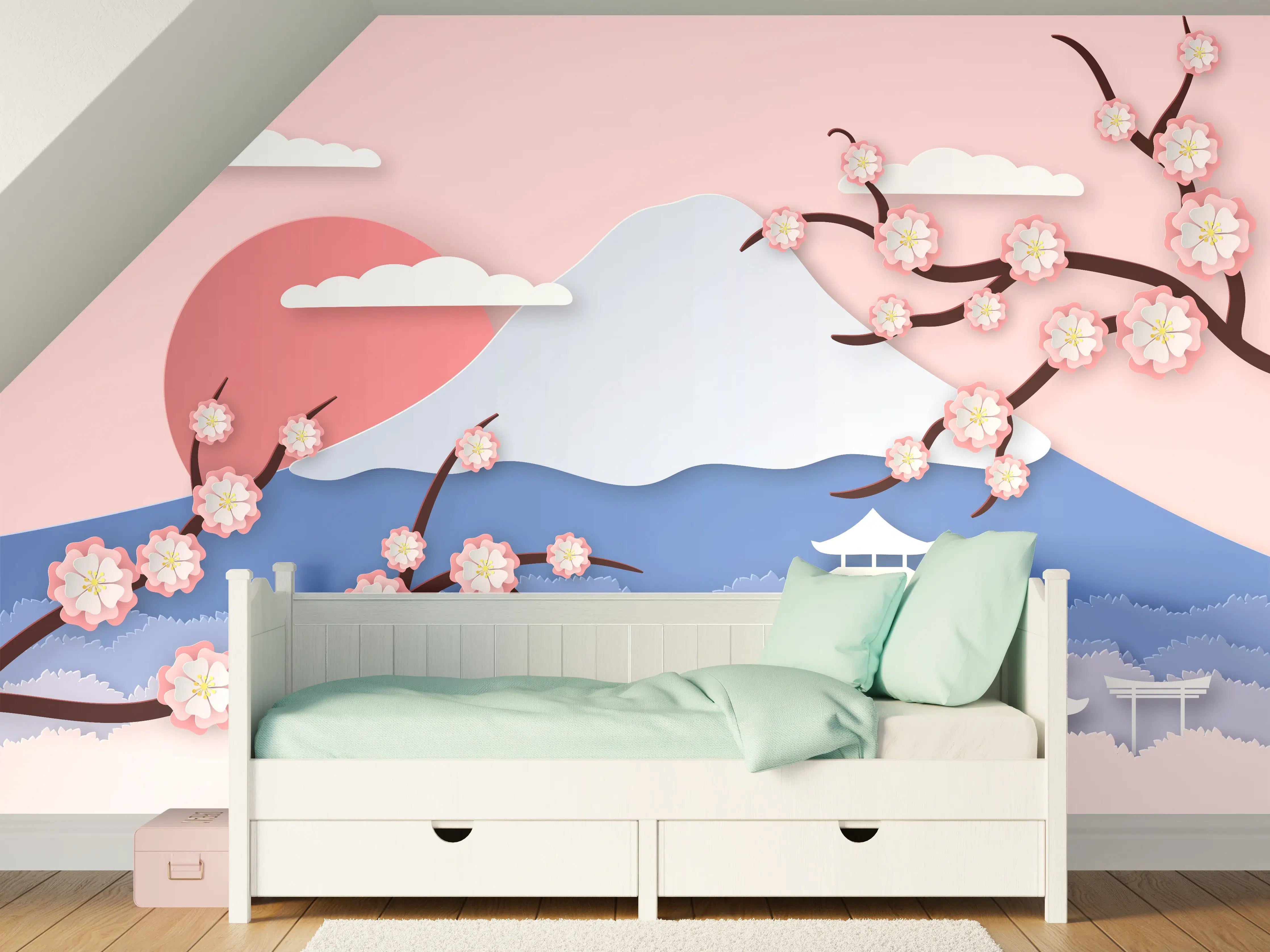 Kinderzimmer Wandgestaltung - Japanischer Kirschblüten-Ansicht