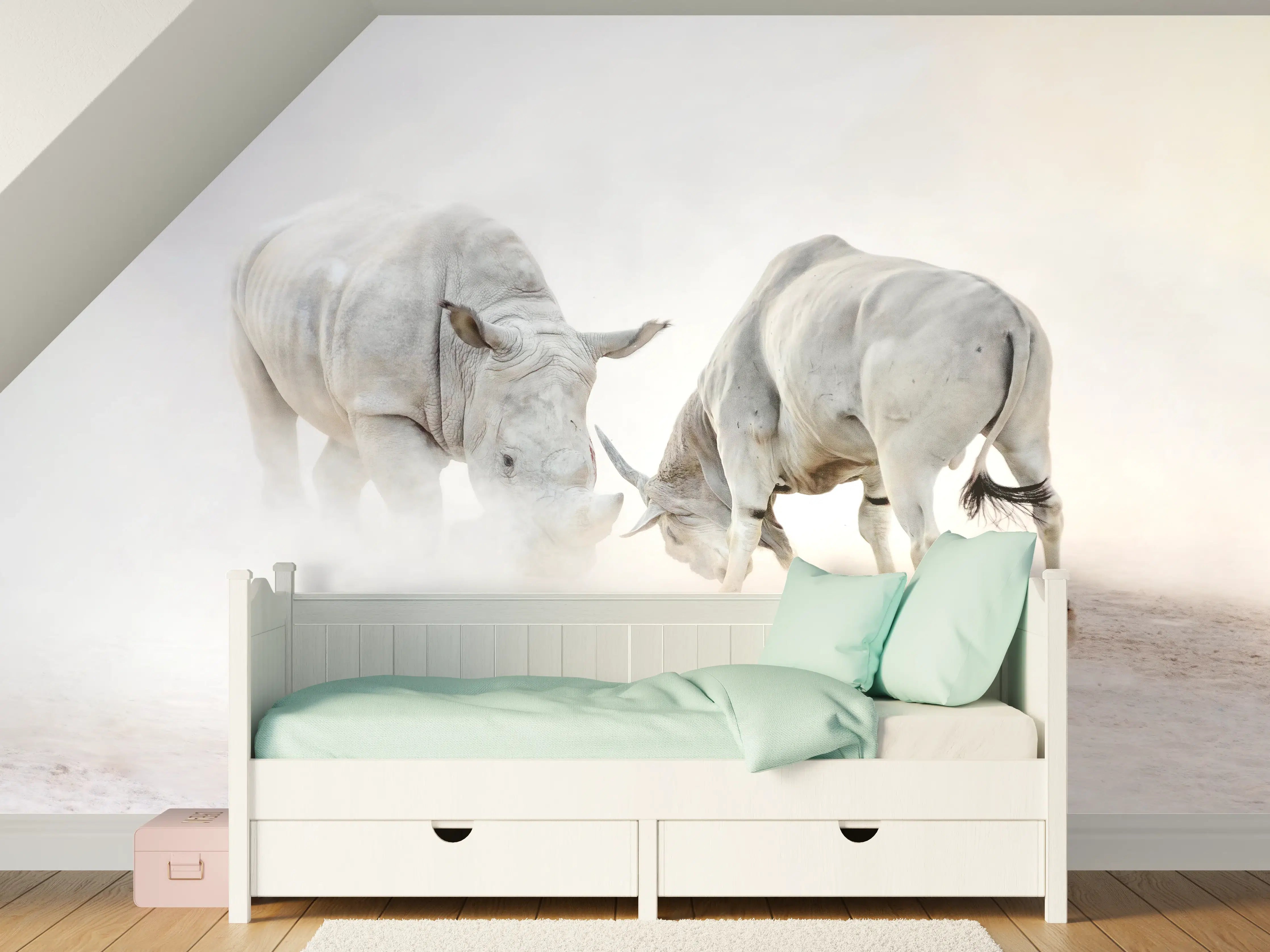 Kinderzimmer Wandgestaltung - Kampf zwischen Nashorn und Oryx