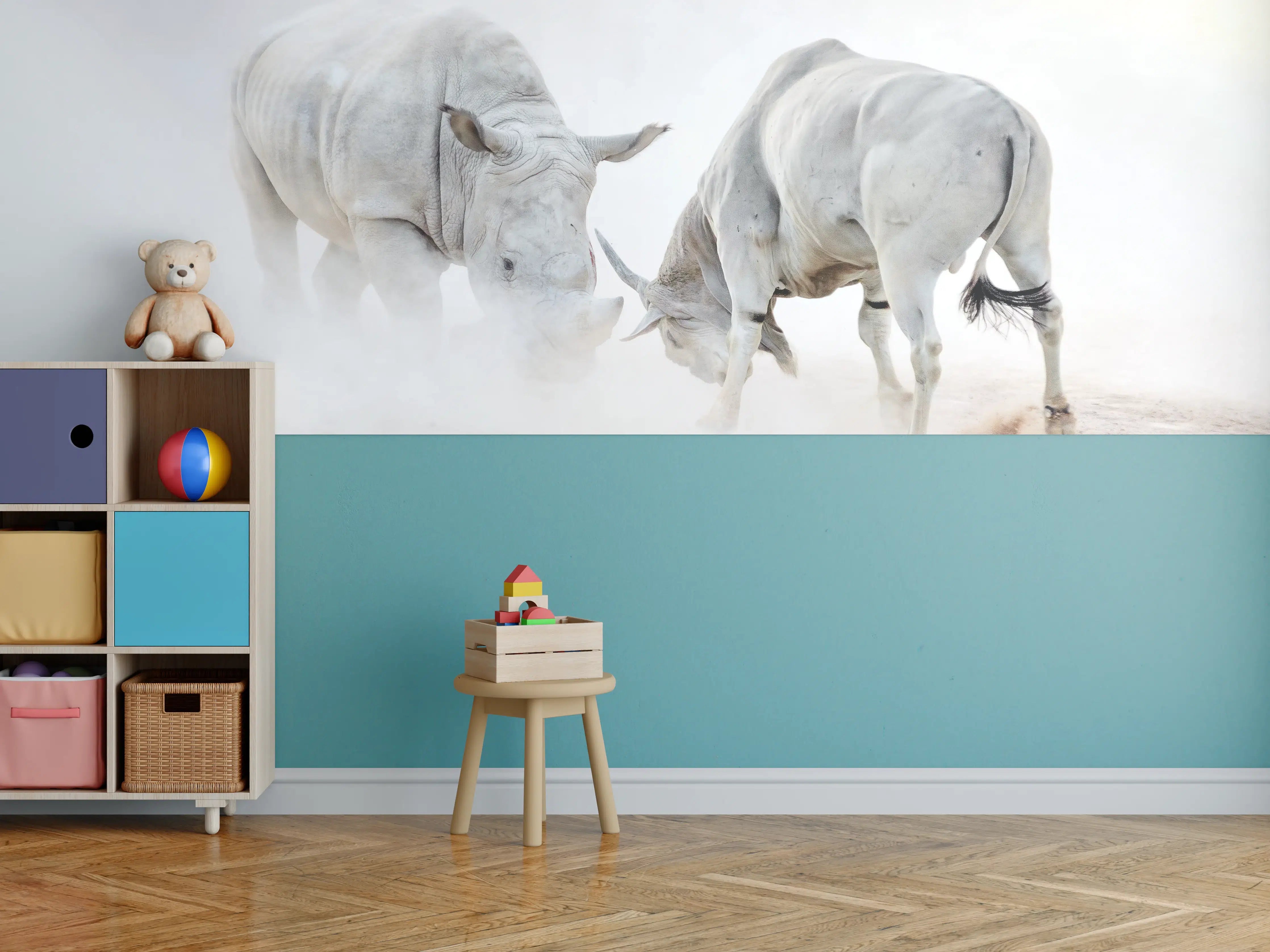 Kinderzimmer Wandgestaltung - Kampf zwischen Nashorn und Oryx