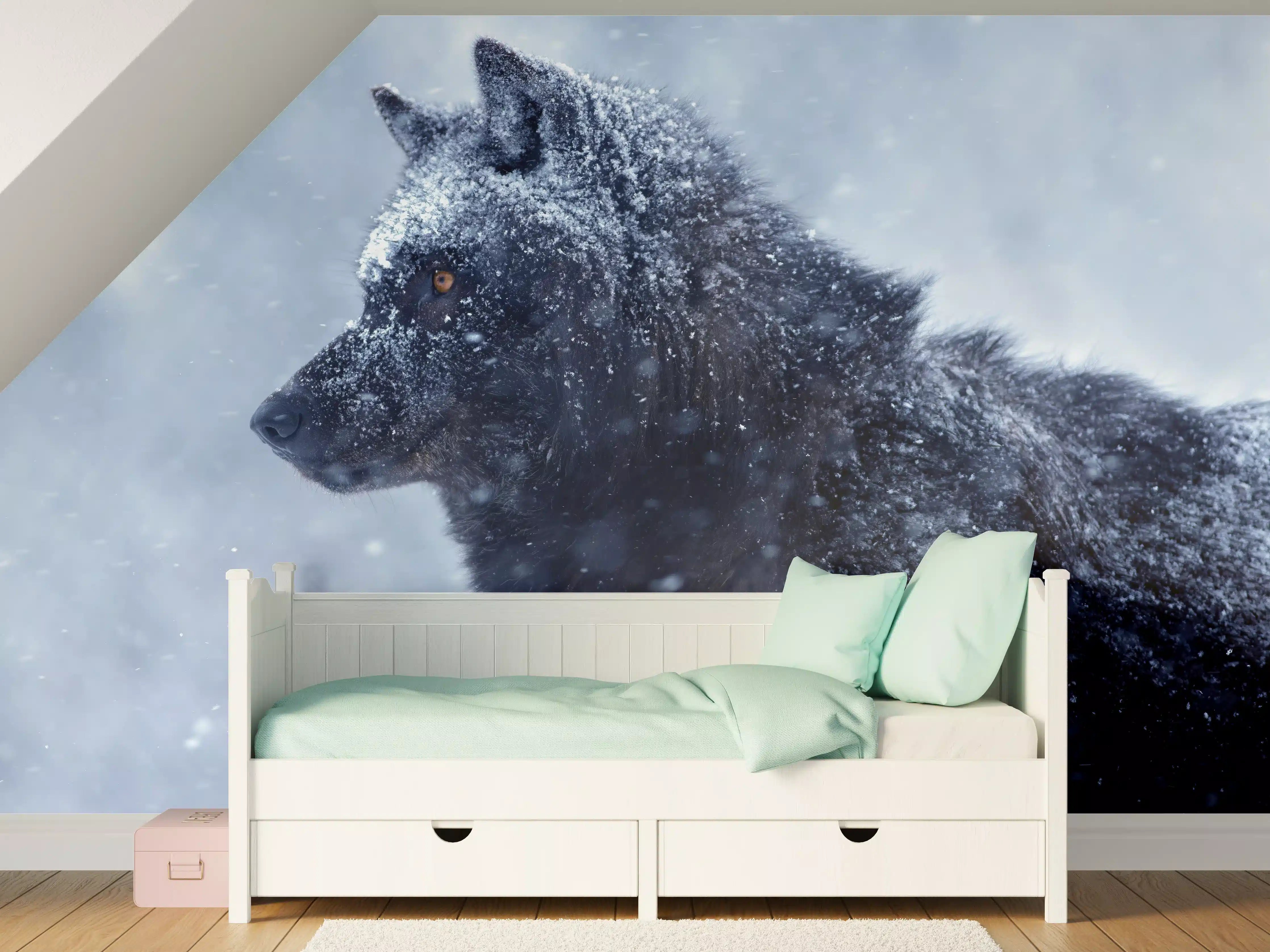 Kinderzimmer Wandgestaltung - Kanadischer Wolf im Schneefall