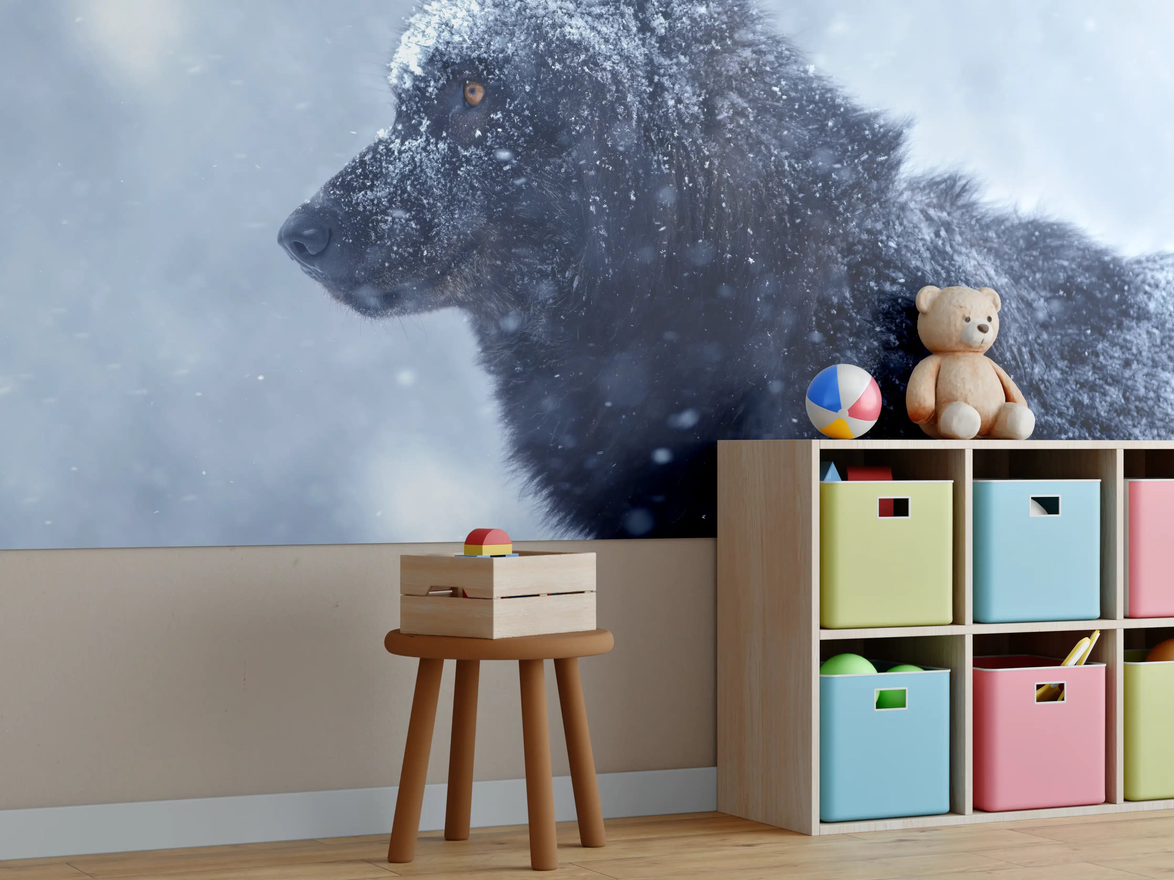 Kinderzimmer Wandgestaltung - Kanadischer Wolf im Schneefall