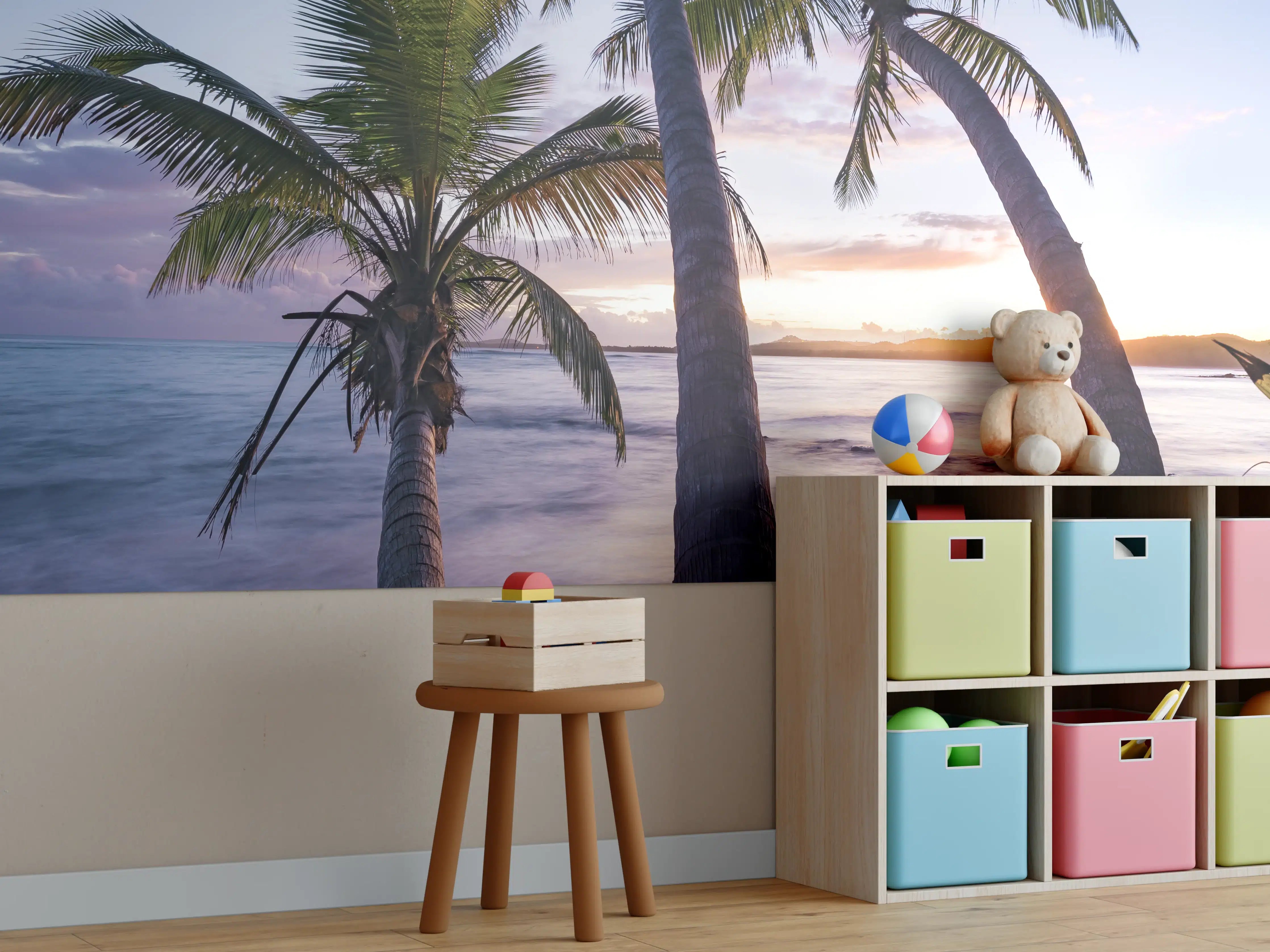 Kinderzimmer Wandgestaltung - Karibischer Palmen-Sonnenuntergang