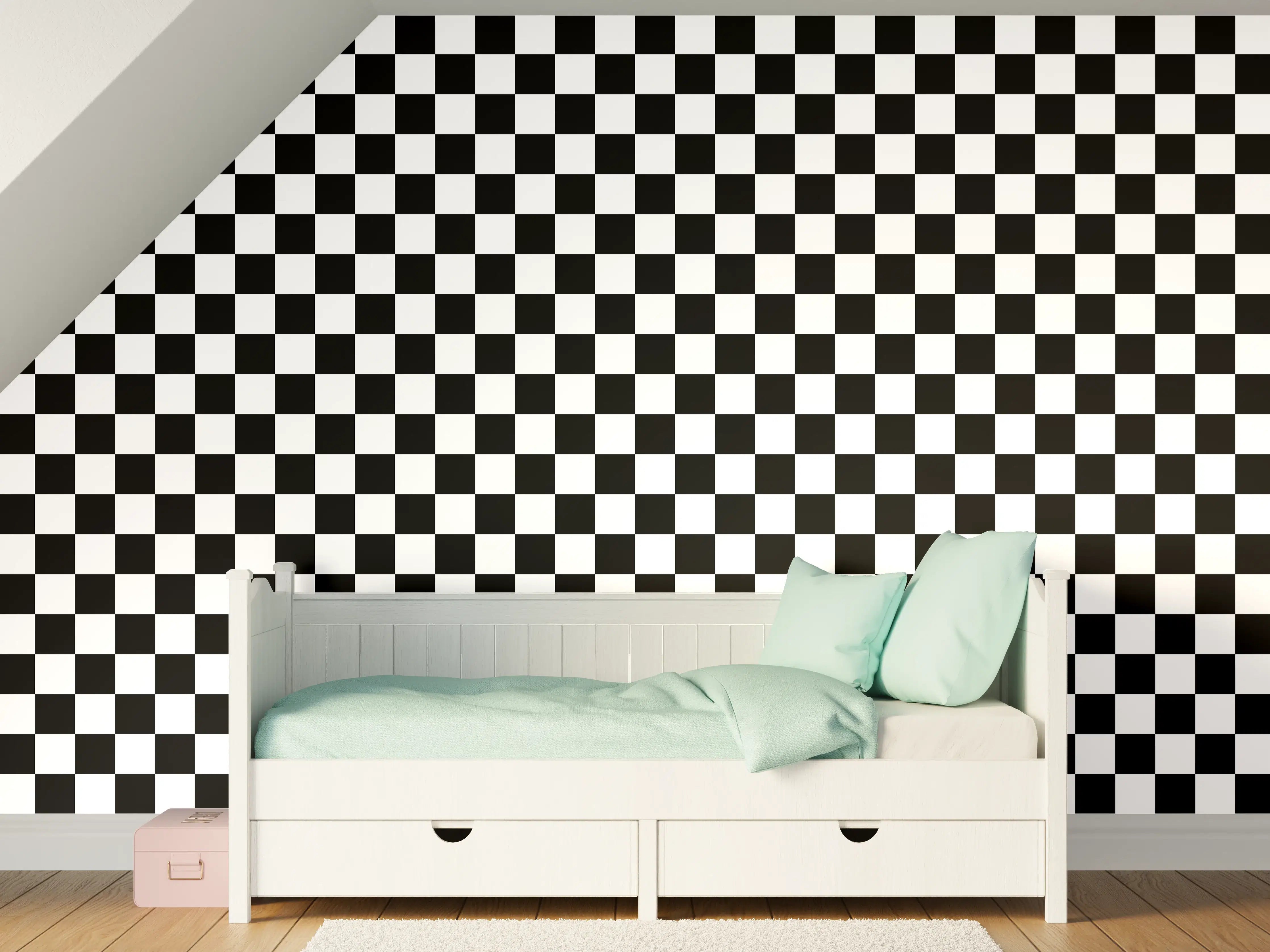 Kinderzimmer Wandgestaltung - Kariertes Schach-Muster