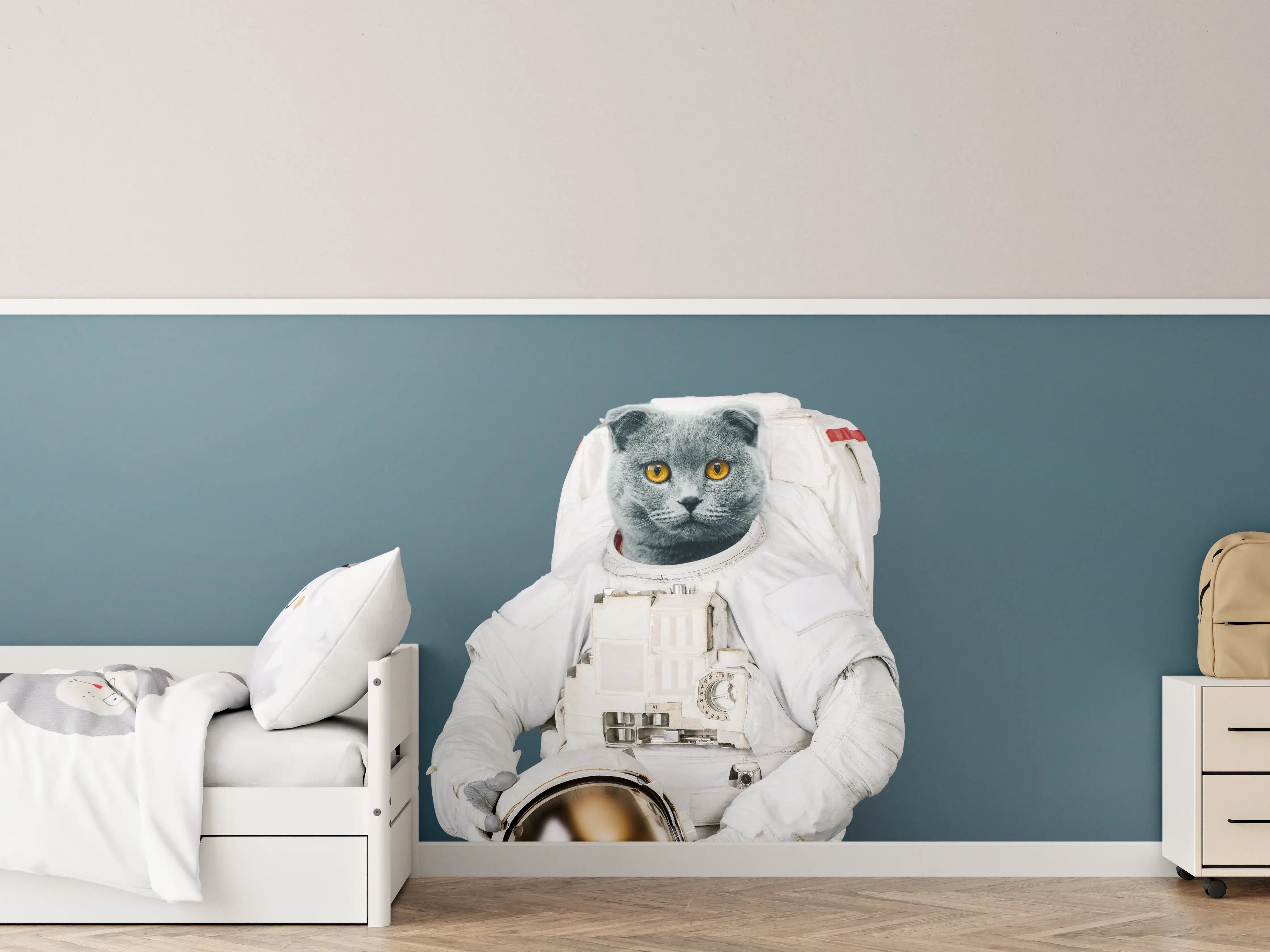 Kinderzimmer Wandgestaltung - Katzen-Astronaut Grau-Helm