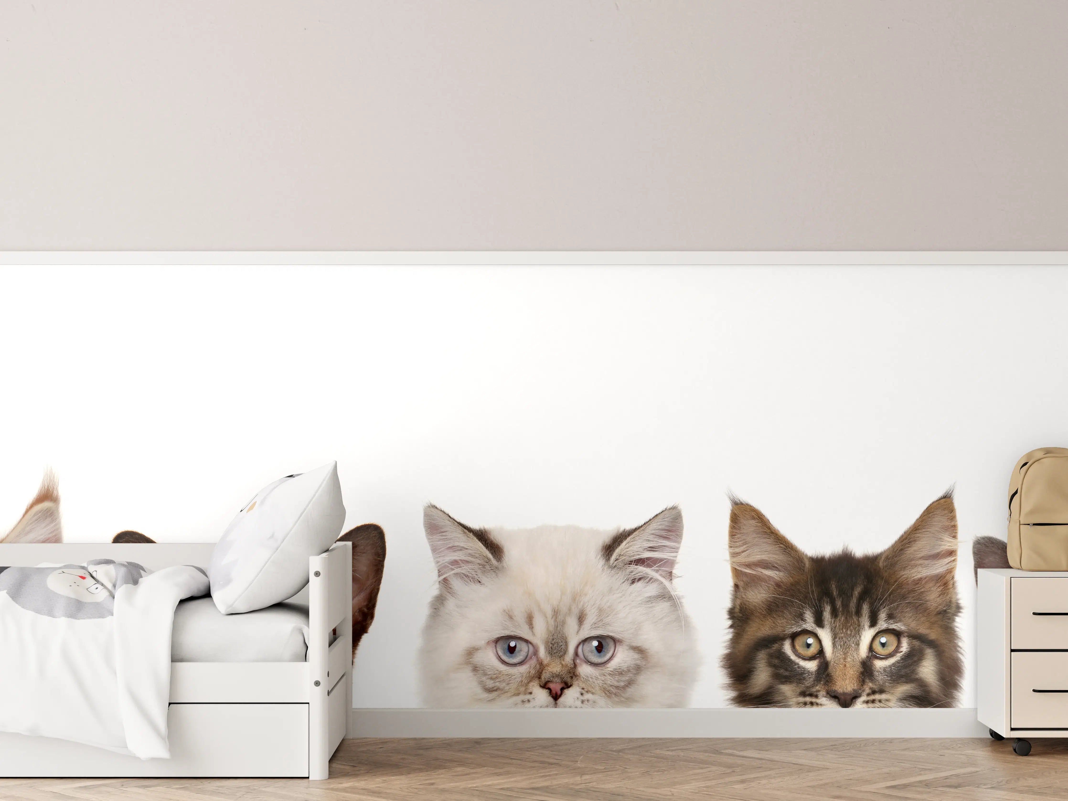 Kinderzimmer Wandgestaltung - Katzen-Kopf-Reihe in Weiß-Grau