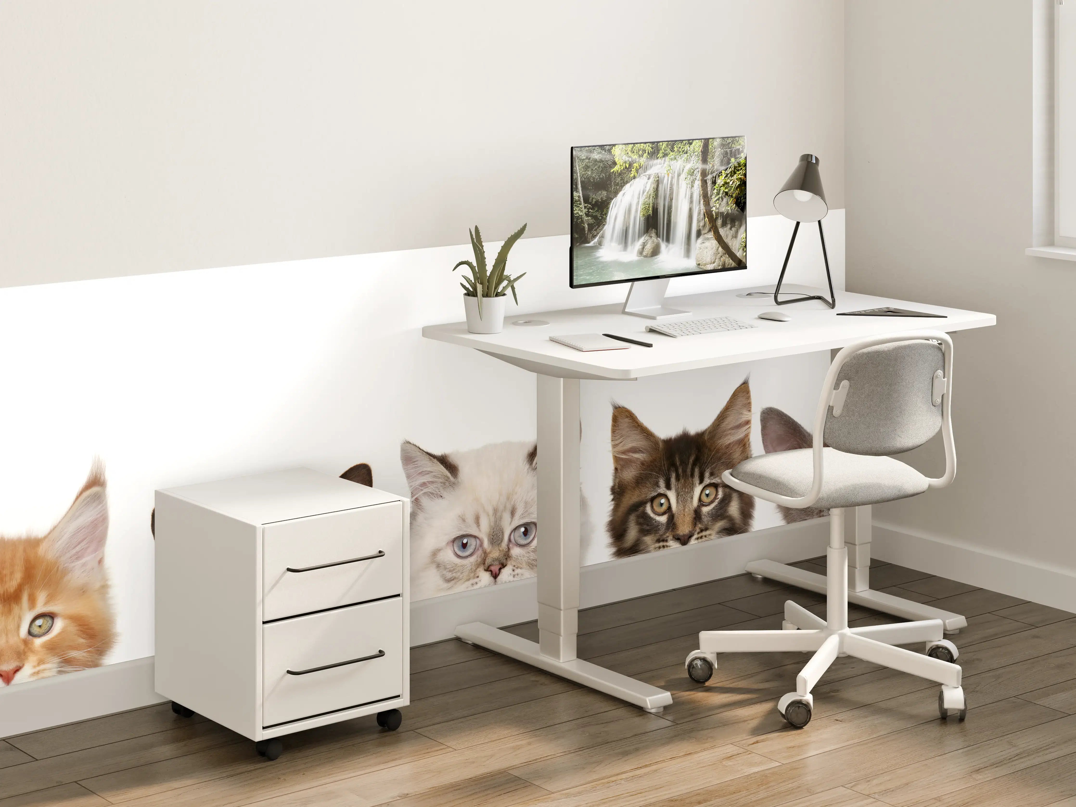 Kinderzimmer Wandgestaltung - Katzen-Kopf-Reihe in Weiß-Grau