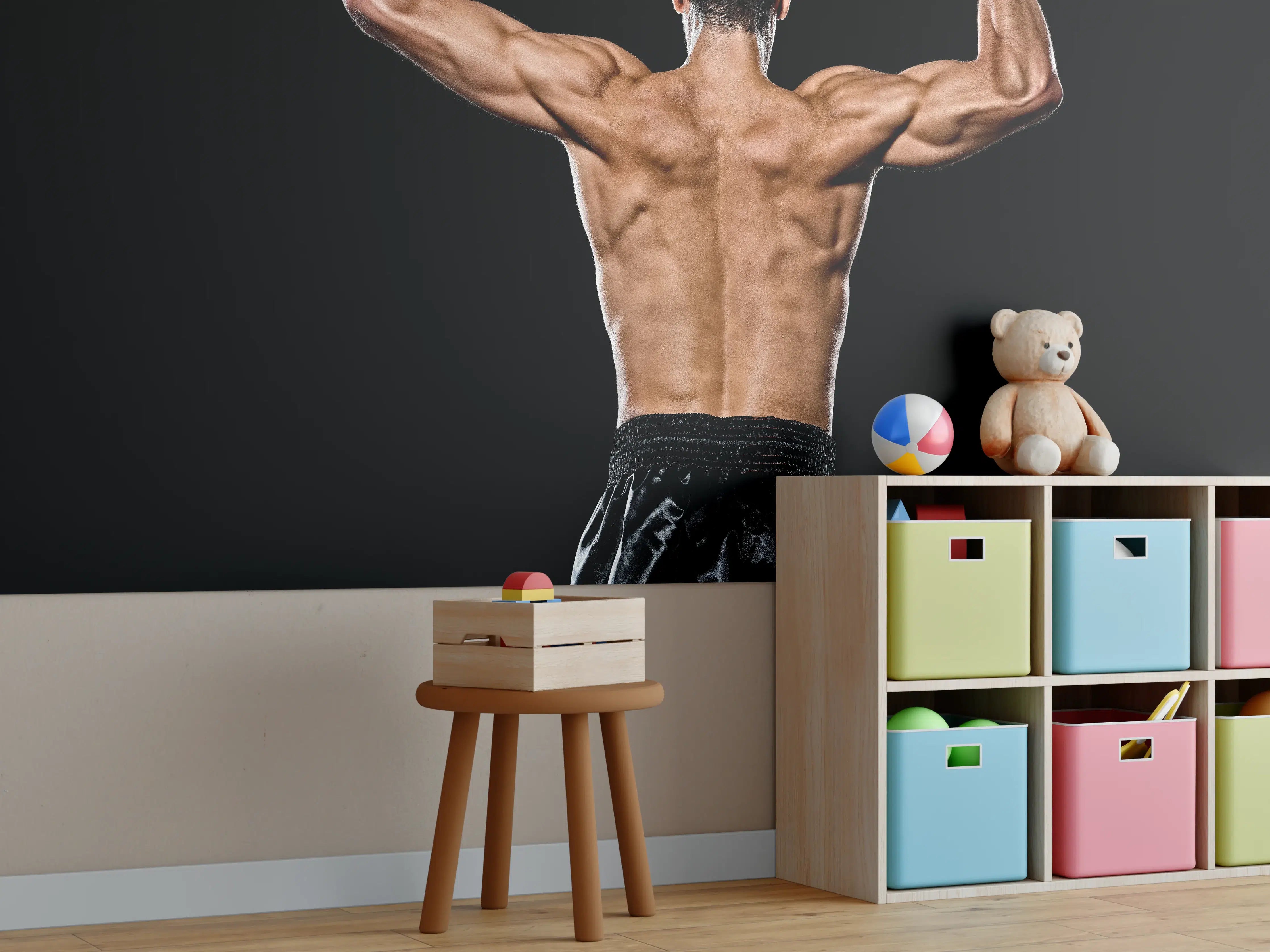 Kinderzimmer Wandgestaltung - Kaukasischer Boxer auf schwarzem Hintergrund