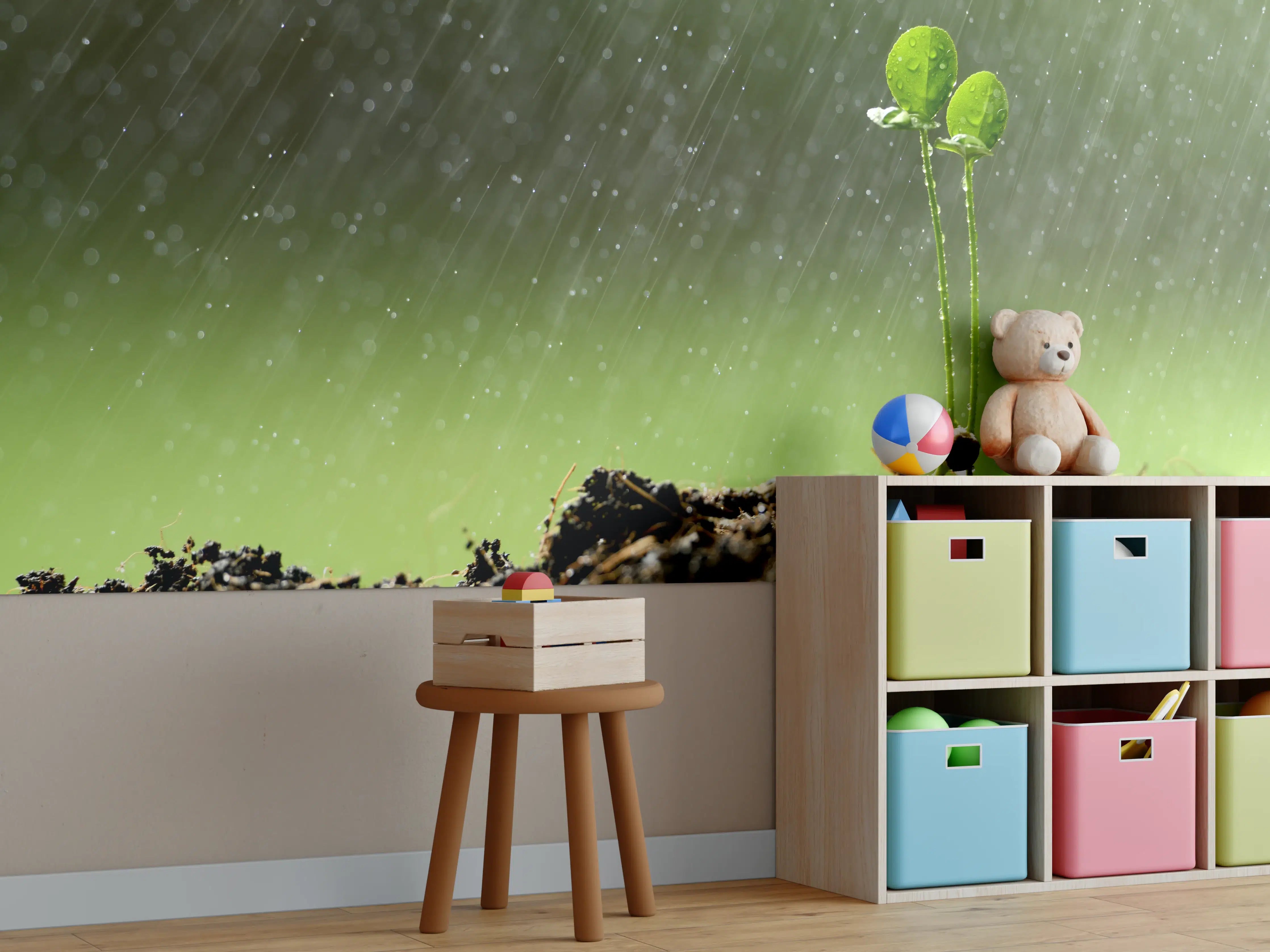 Kinderzimmer Wandgestaltung - Keimende Pflanze bei Regen