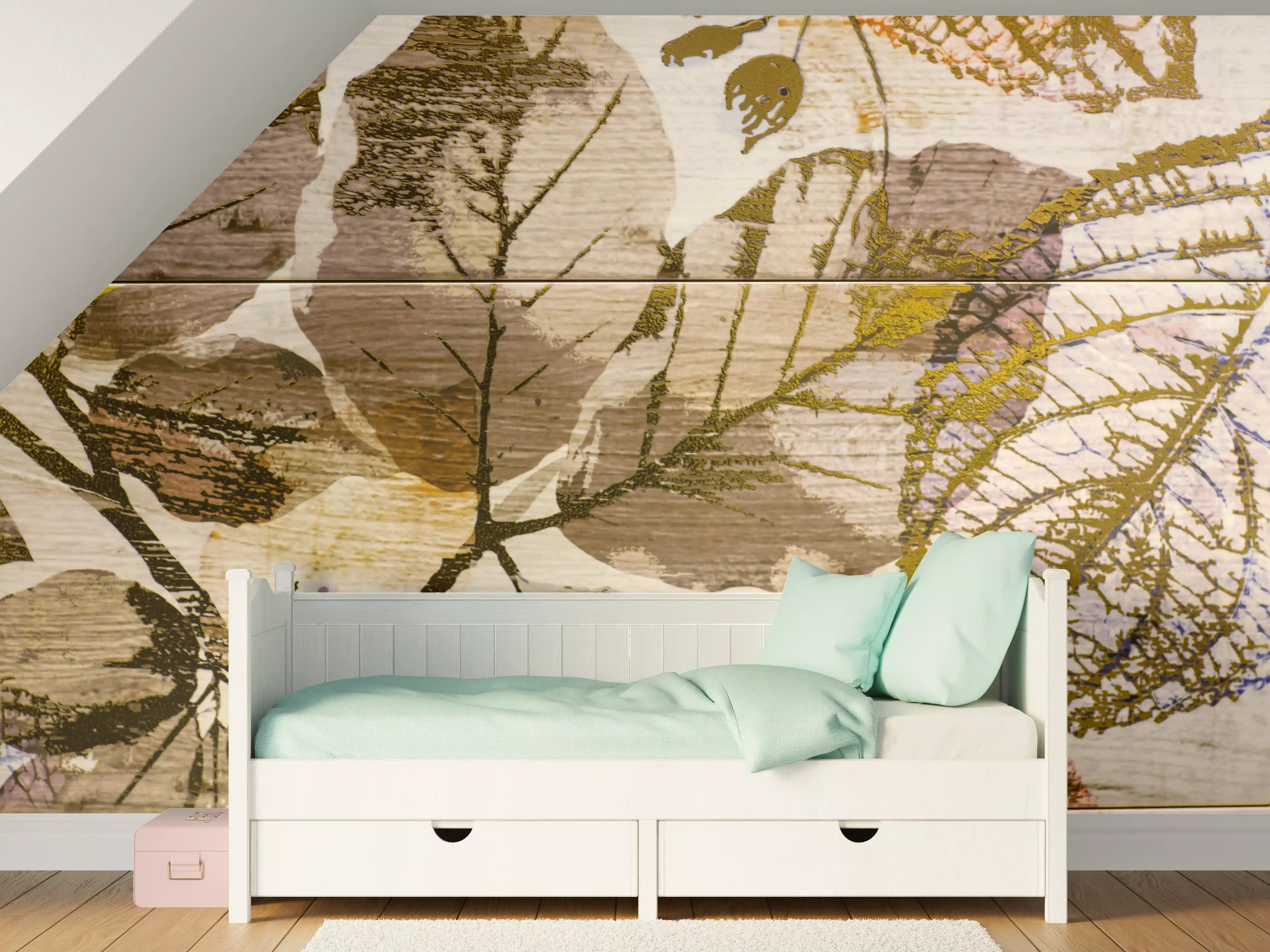 Kinderzimmer Wandgestaltung - Keramikfliesen Blattmuster Beige