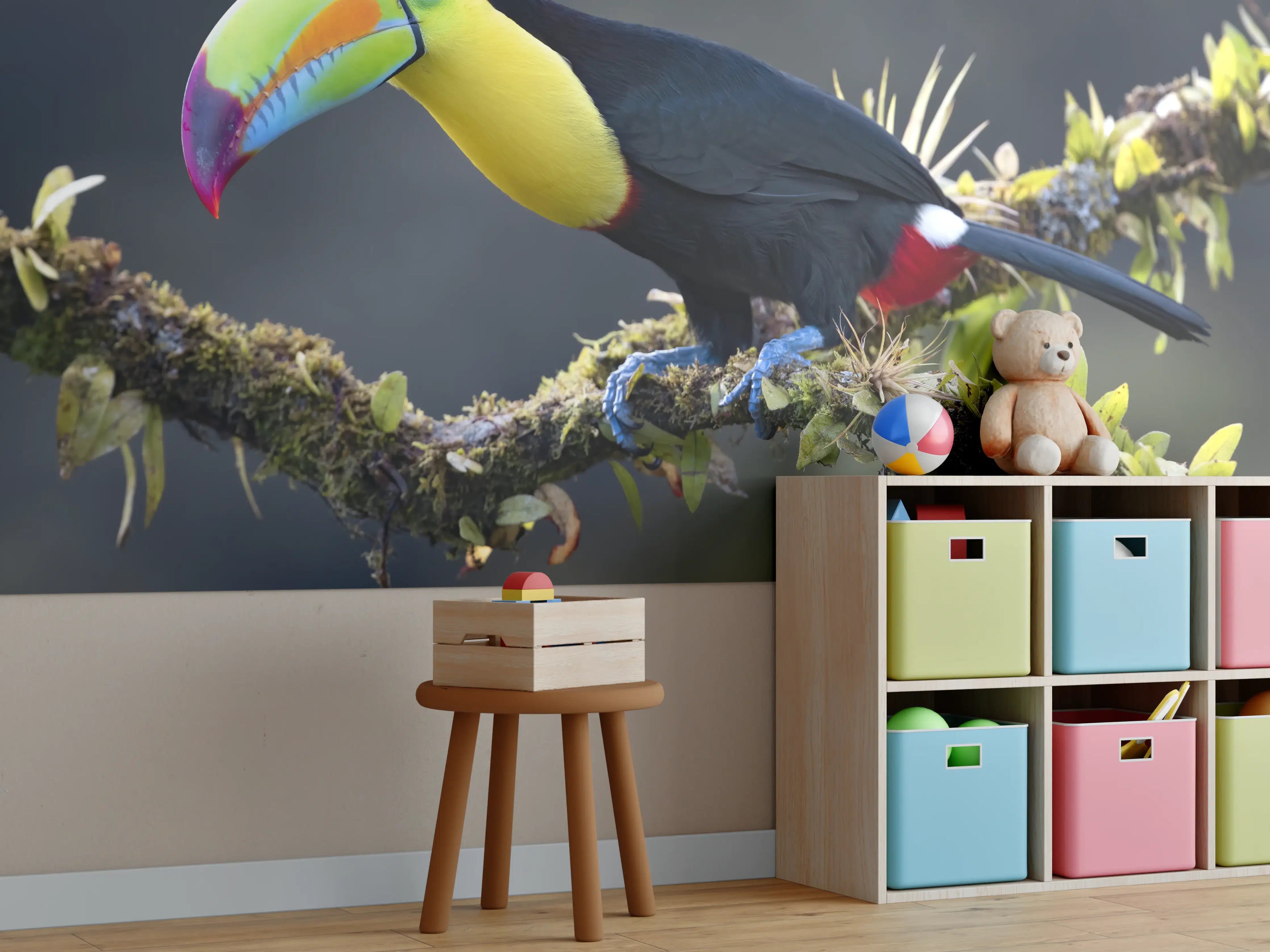 Kinderzimmer Wandgestaltung - Kielschnabeltukan auf Ast