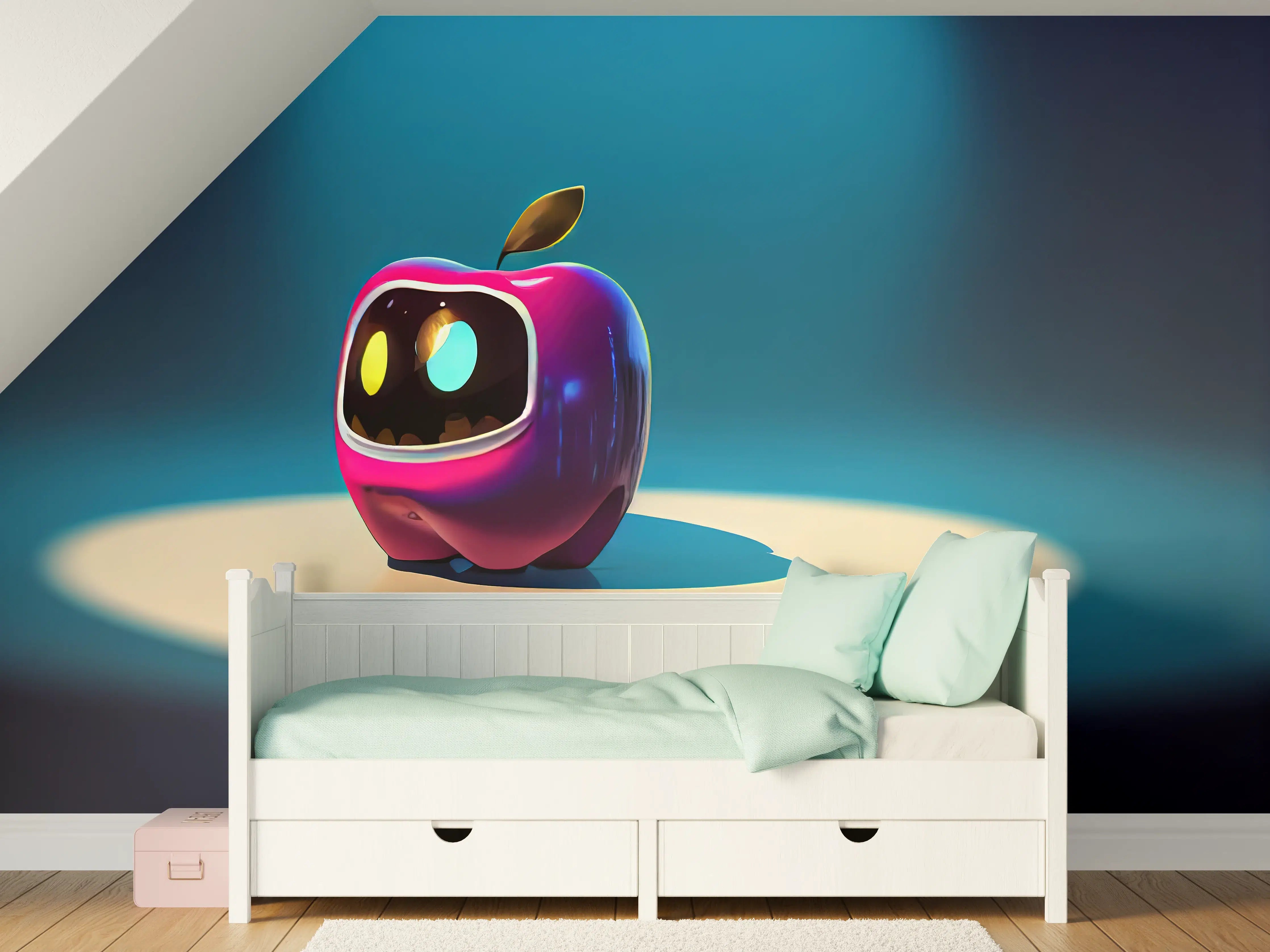 Kinderzimmer Wandgestaltung - Kindermotiv - 3D Apfelroboter 