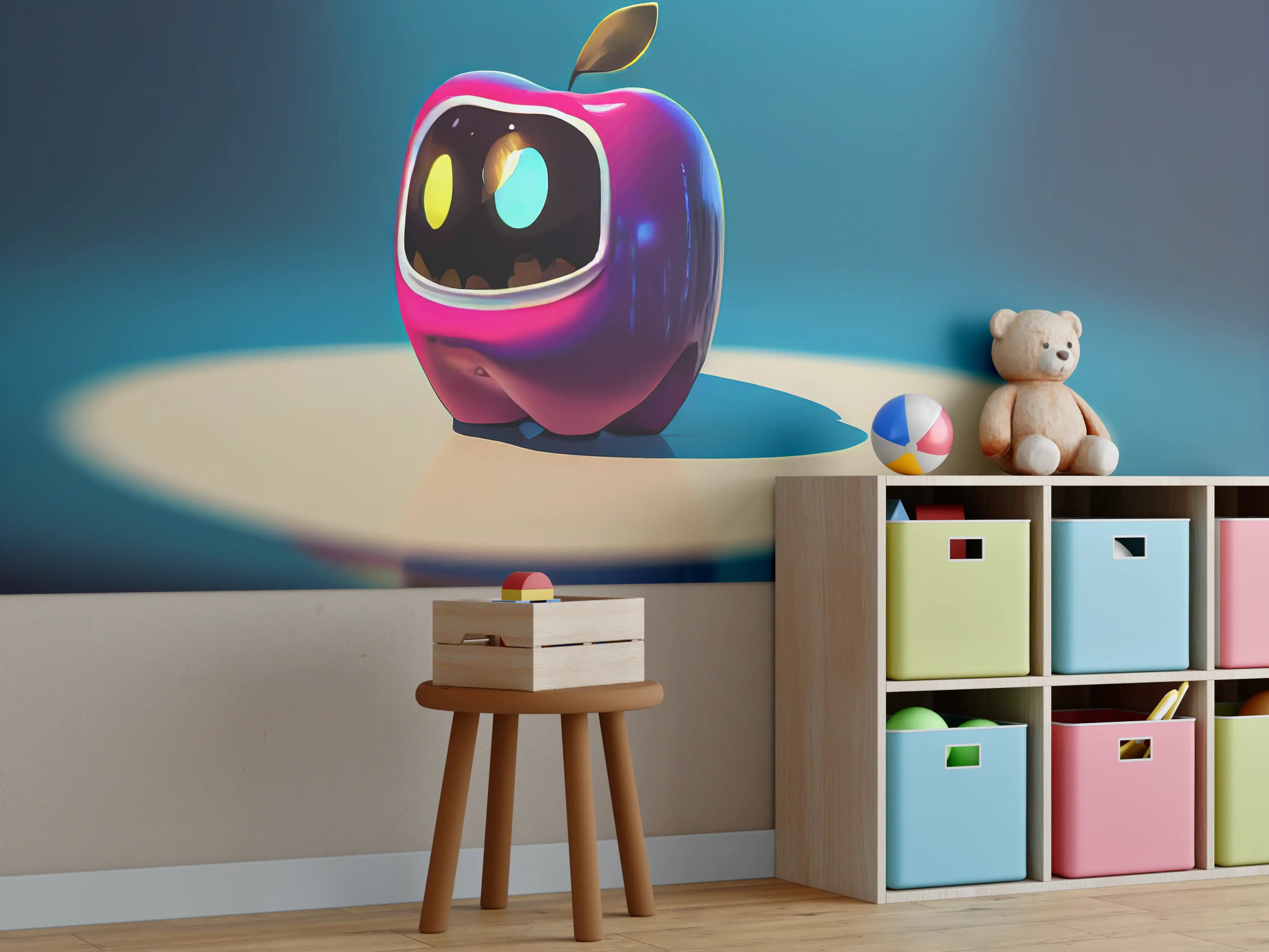 Kinderzimmer Wandgestaltung - Kindermotiv - 3D Apfelroboter 