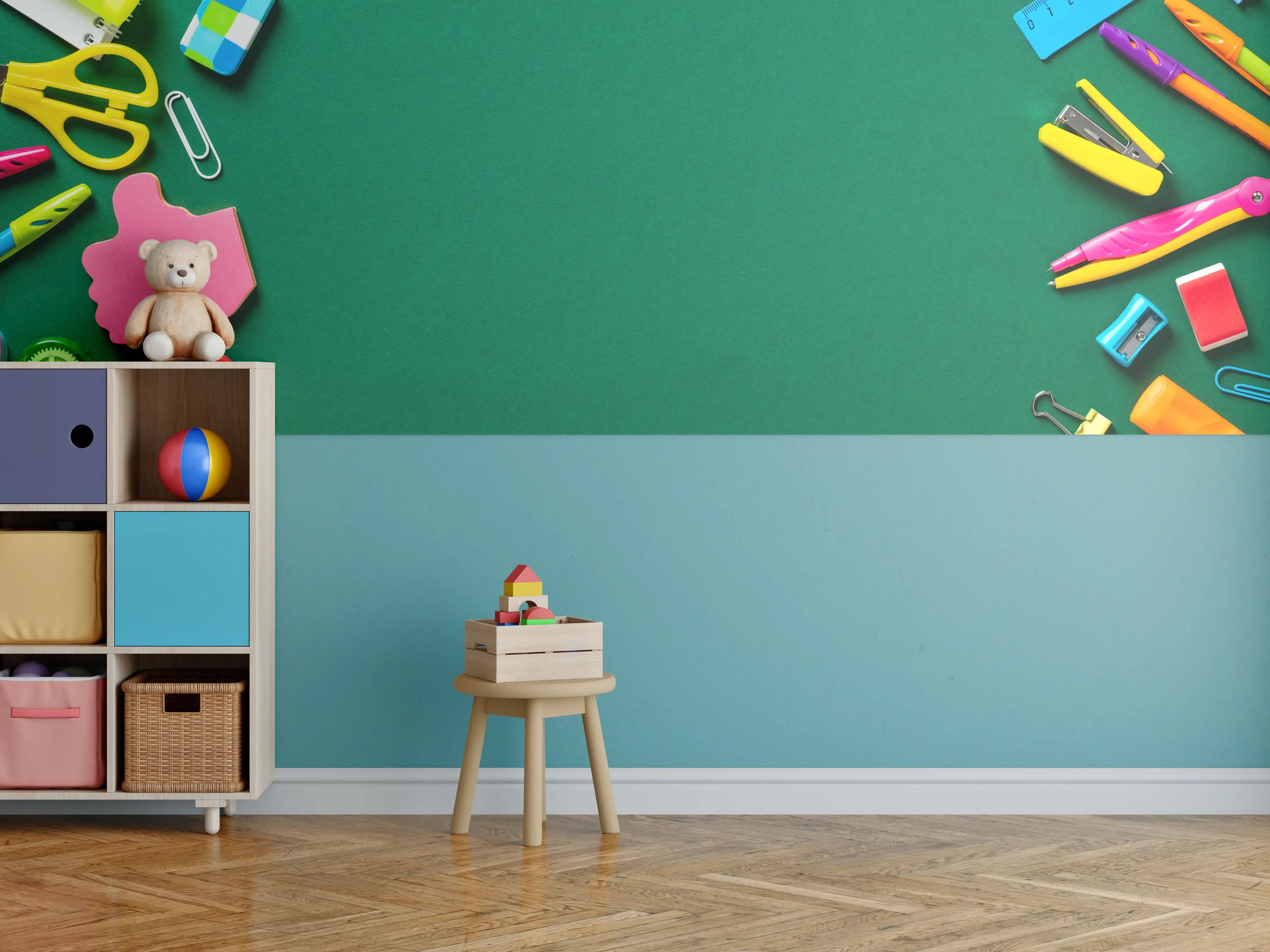 Kinderzimmer Wandgestaltung - Kindermotiv - Schulsachen
