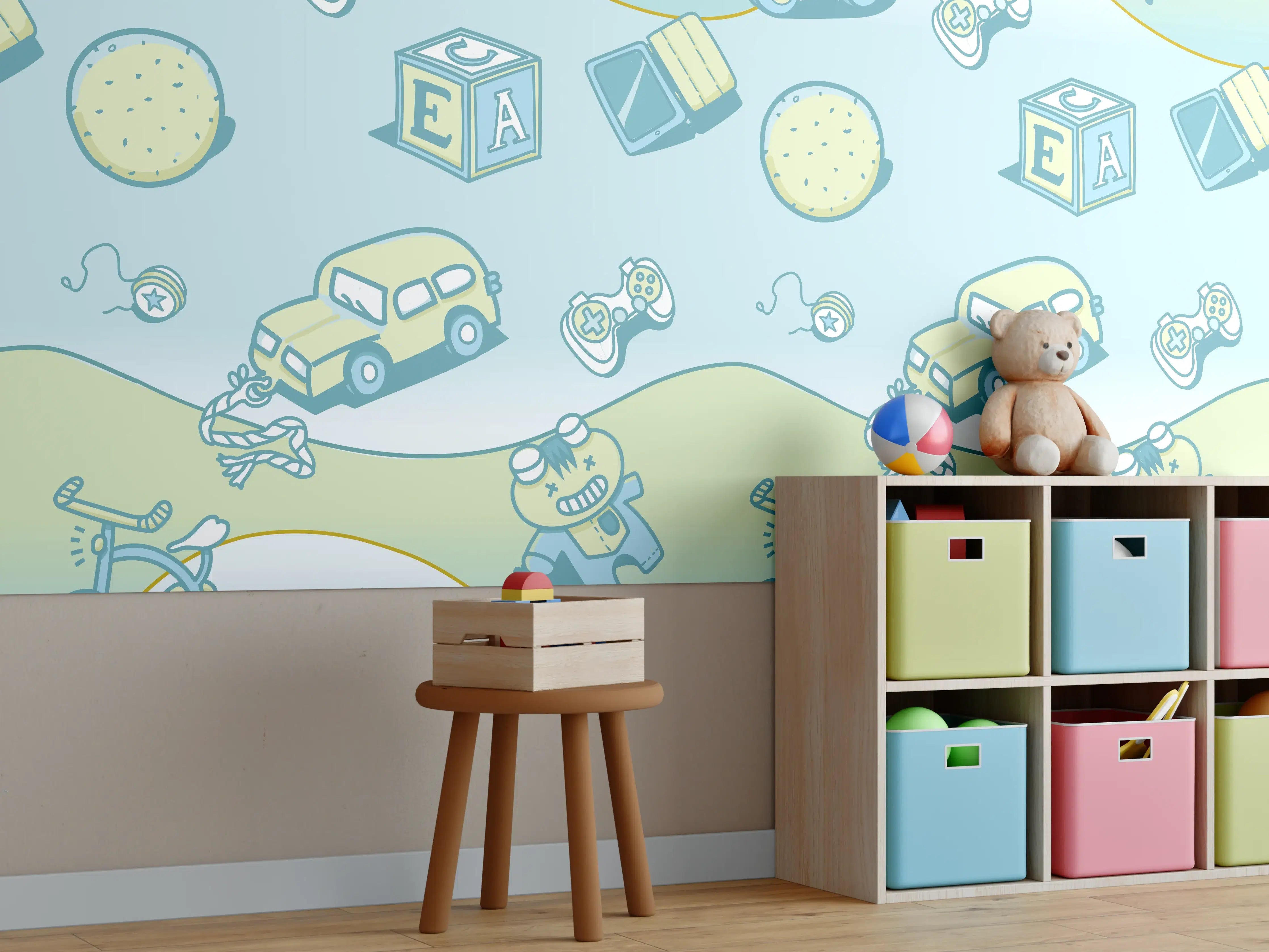 Kinderzimmer Wandgestaltung - Kindermotiv Fahrzeuge Blau