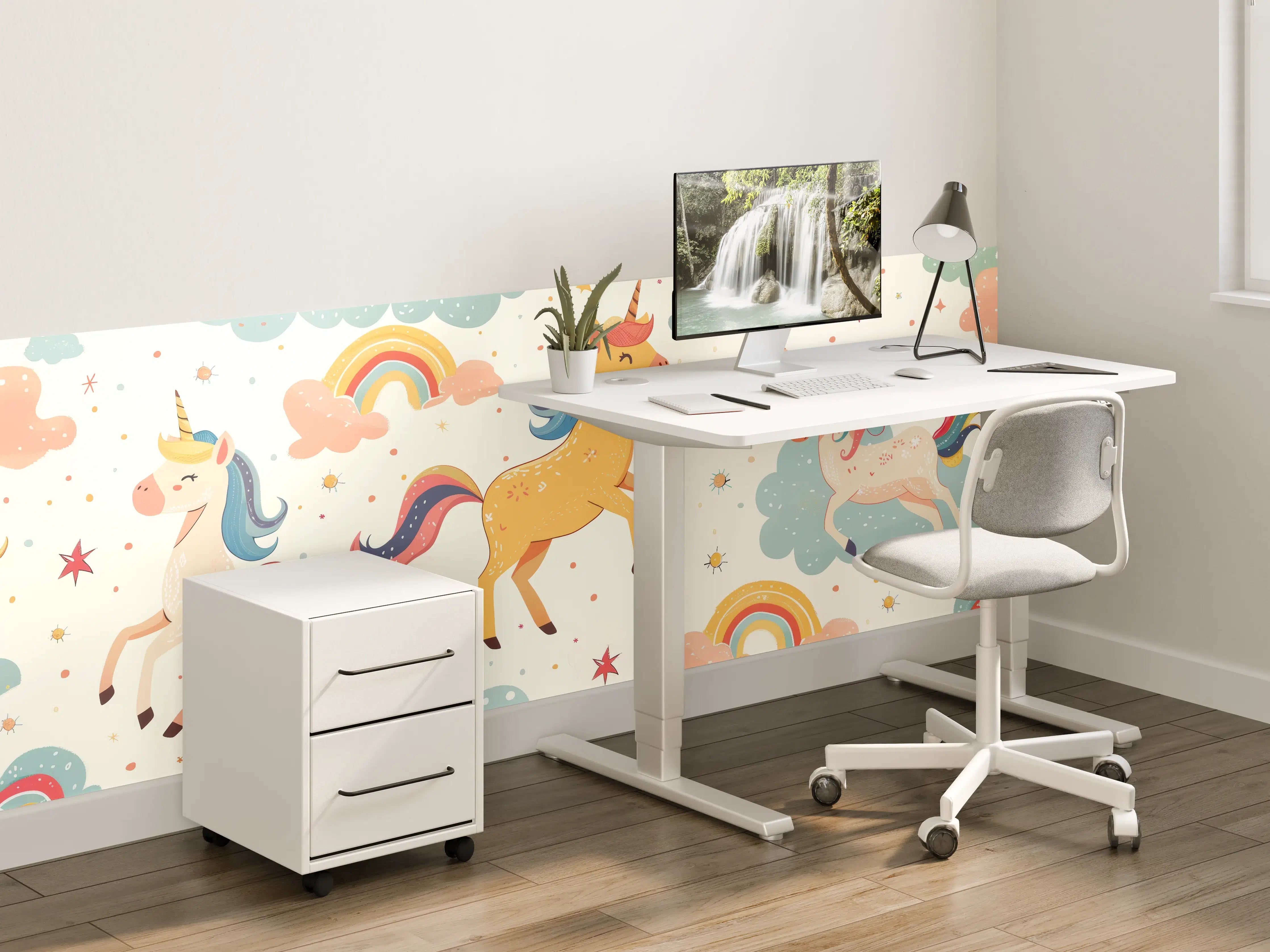 Kinderzimmer Wandgestaltung - Kinderzimmer Zauberhafte Einhorn-Wandgestaltung mit Regenbögen