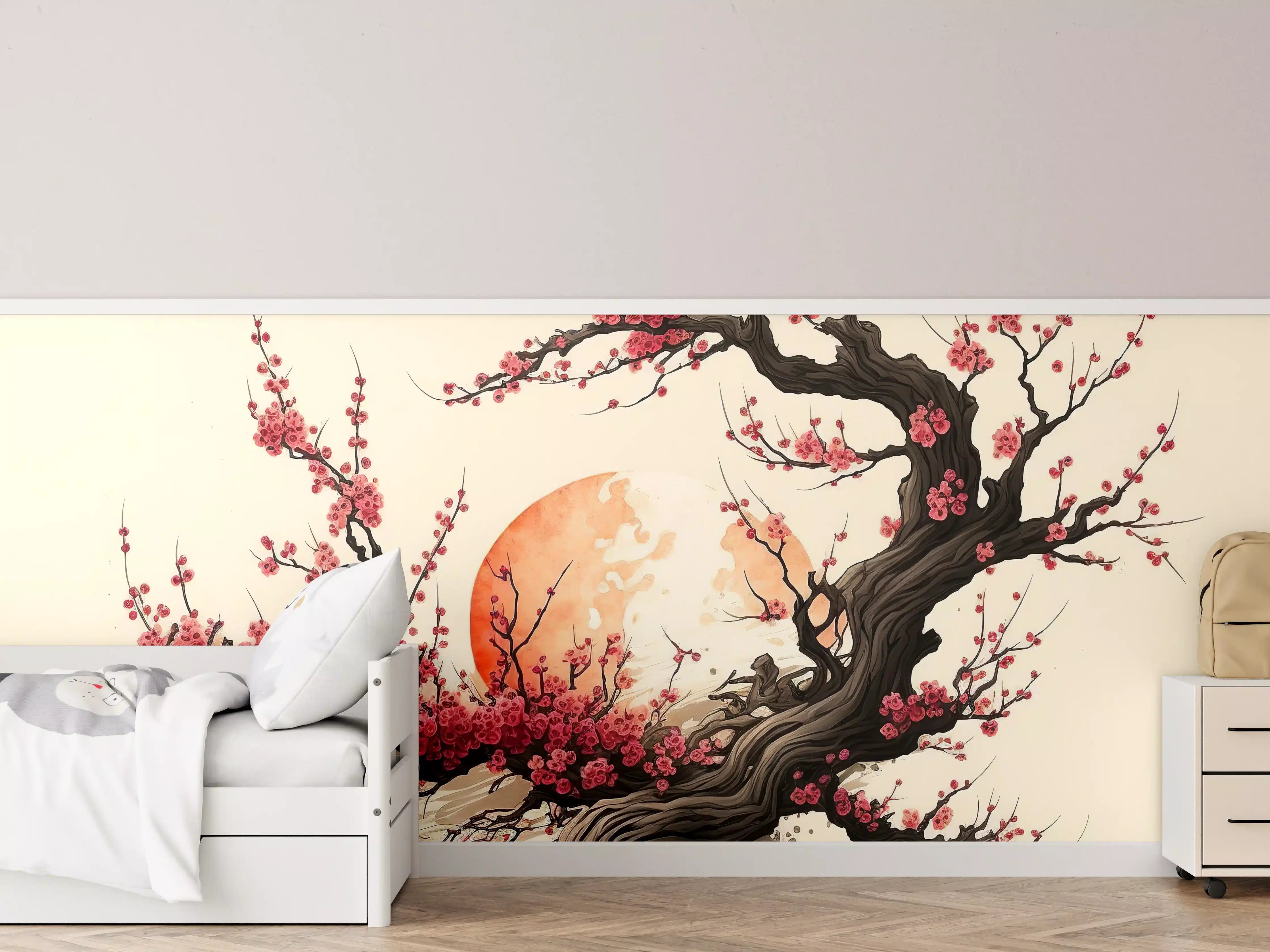 Kinderzimmer Wandgestaltung - Kirschblüte Sakura Aquarell