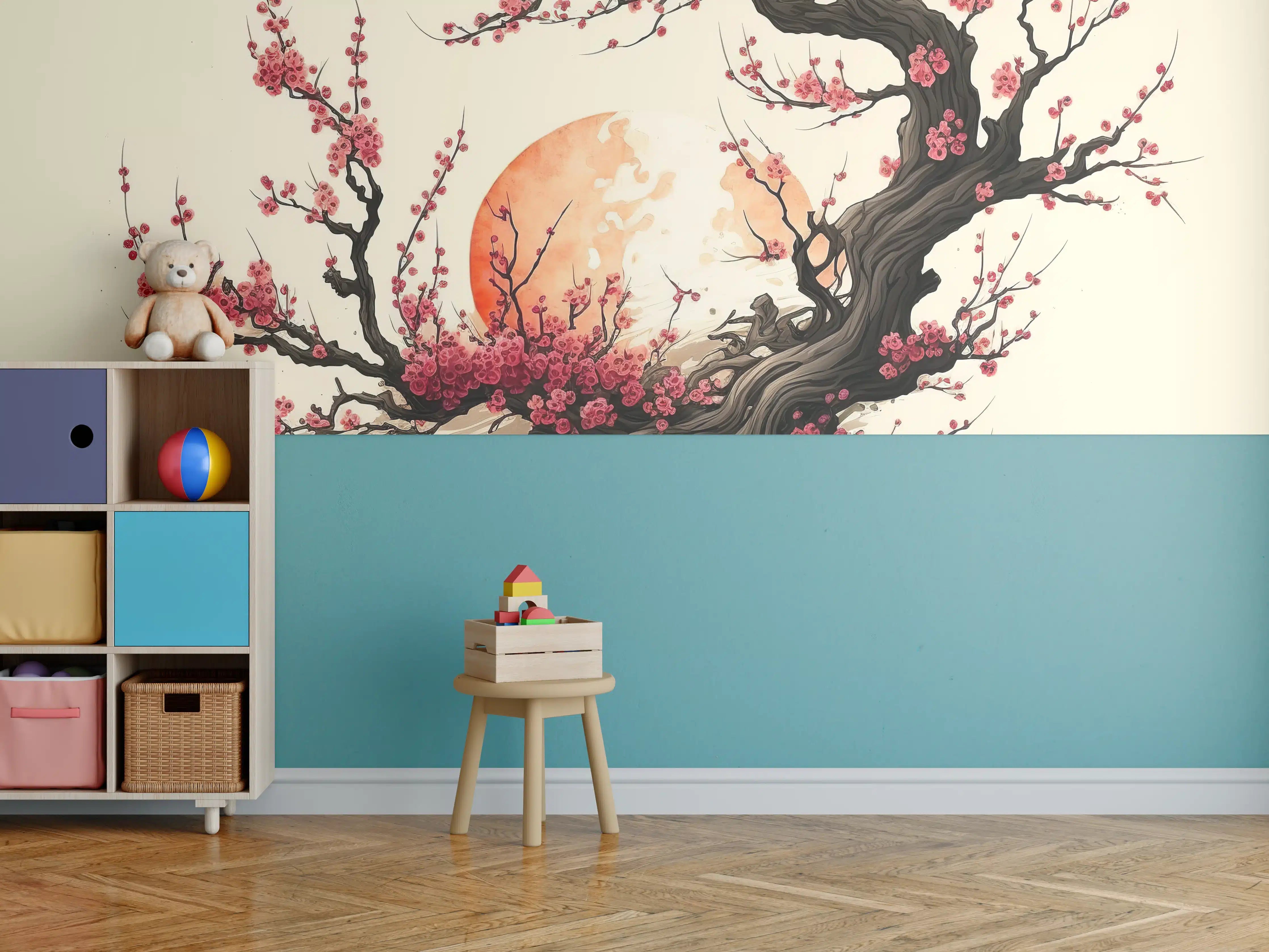 Kinderzimmer Wandgestaltung - Kirschblüte Sakura Aquarell