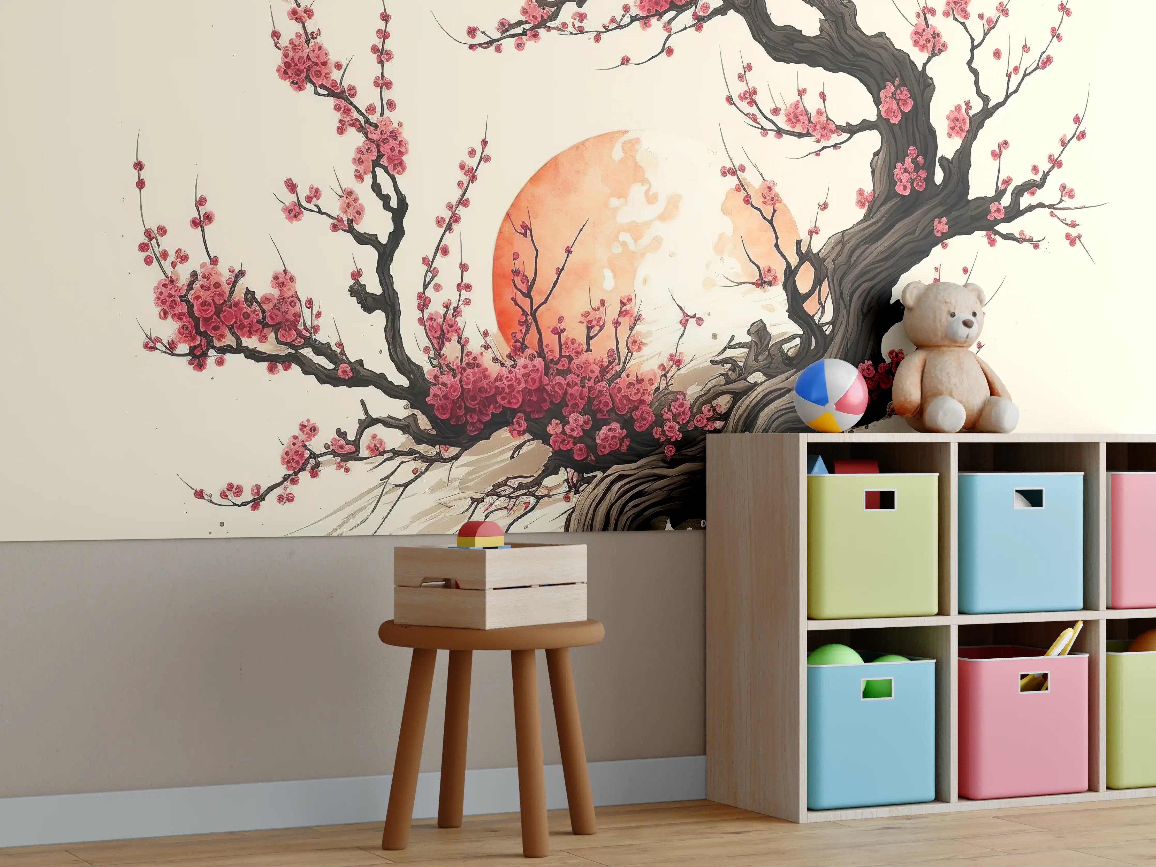 Kinderzimmer Wandgestaltung - Kirschblüte Sakura Aquarell