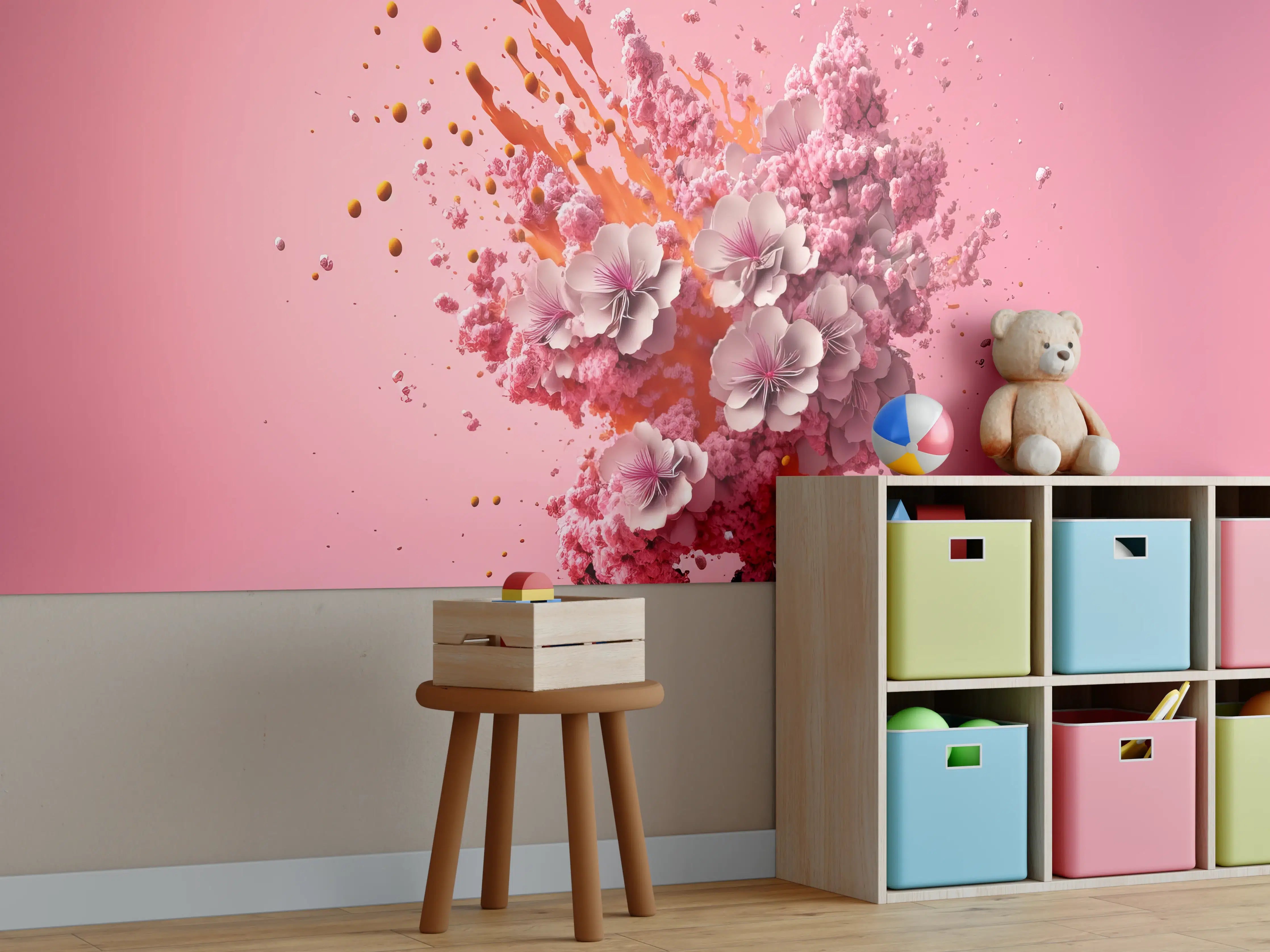 Kinderzimmer Wandgestaltung - Kirschblüten Explosion Pink