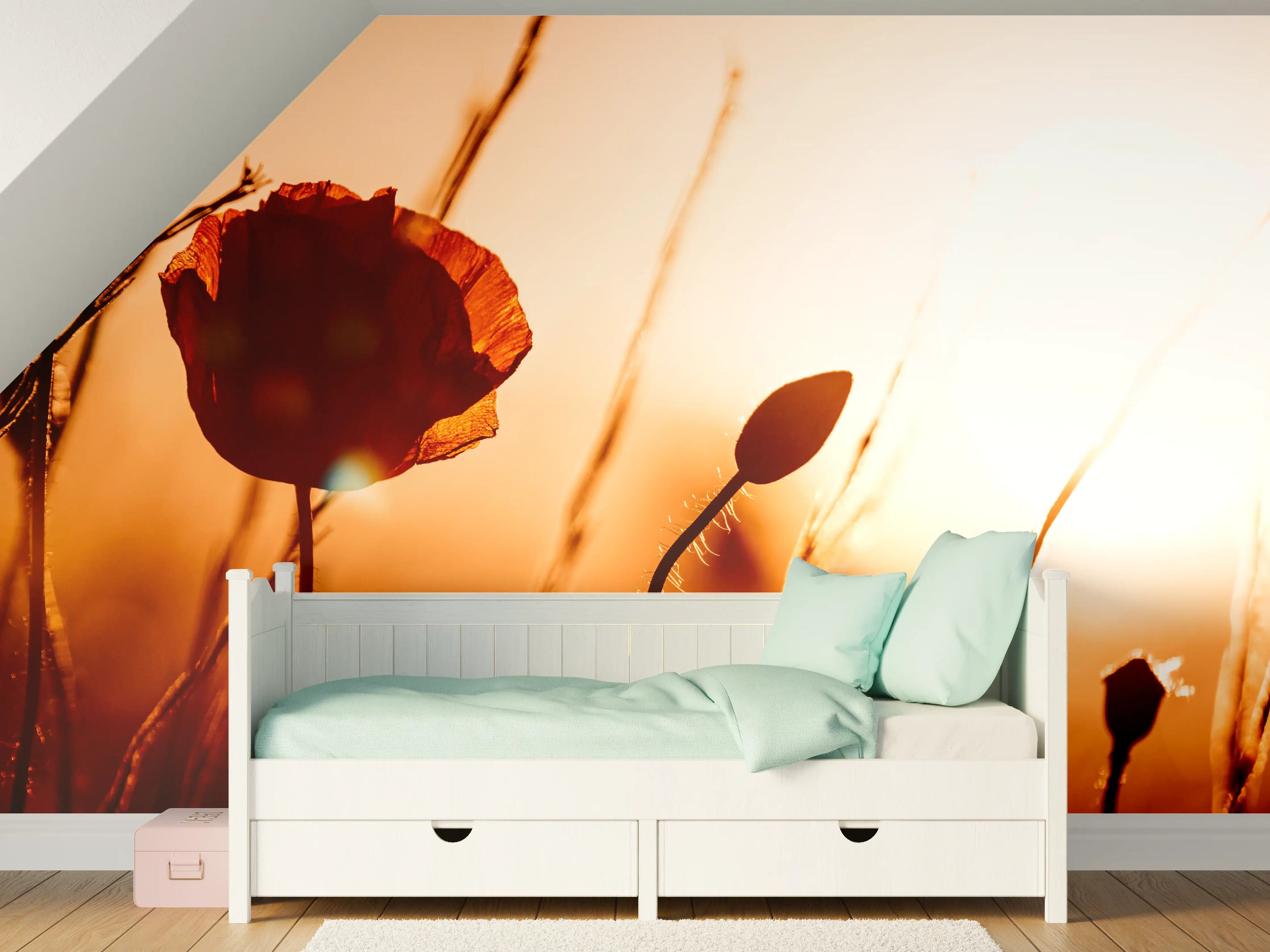 Kinderzimmer Wandgestaltung - Klatschmohn bei Sonnenuntergang