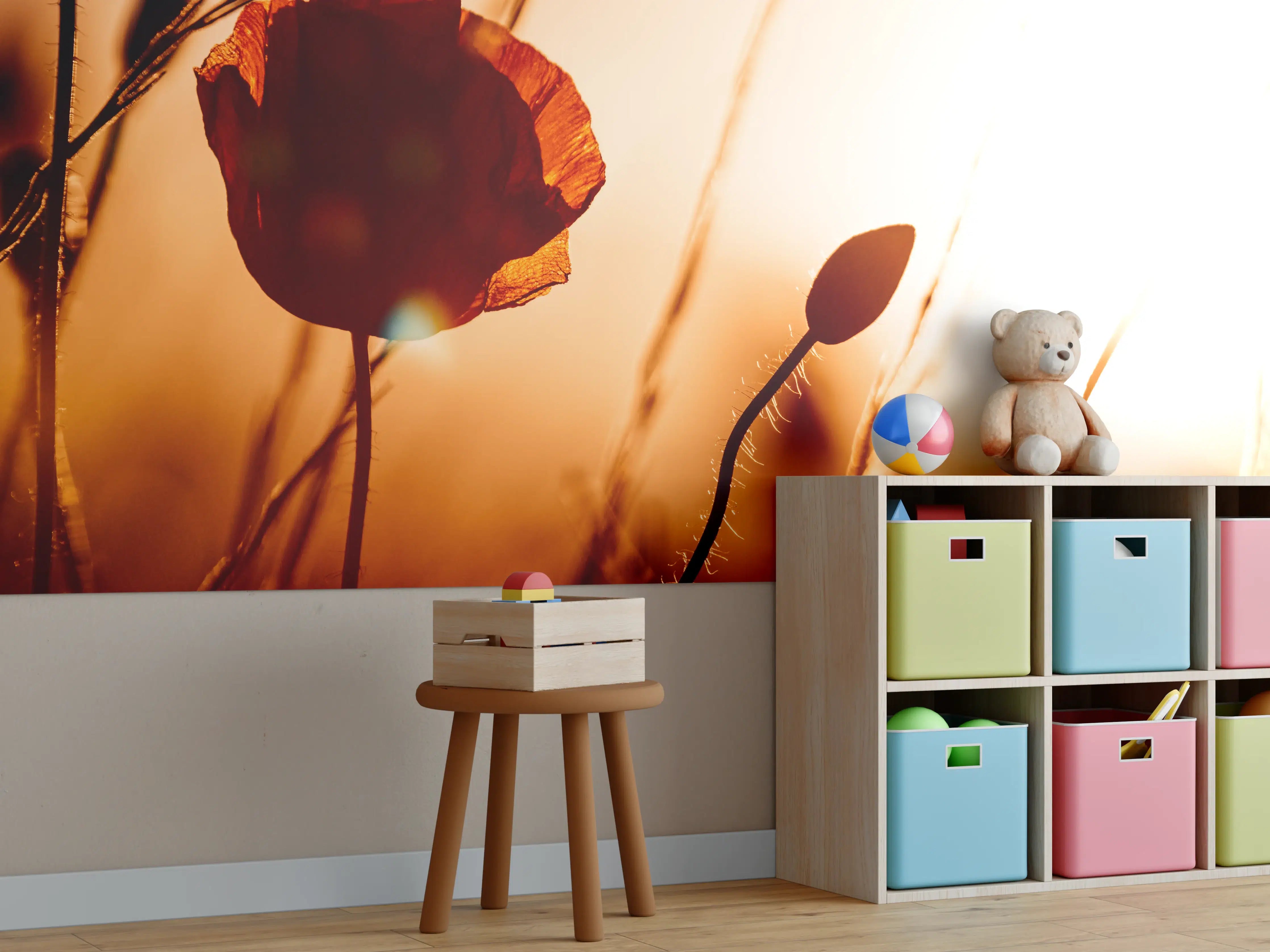 Kinderzimmer Wandgestaltung - Klatschmohn bei Sonnenuntergang