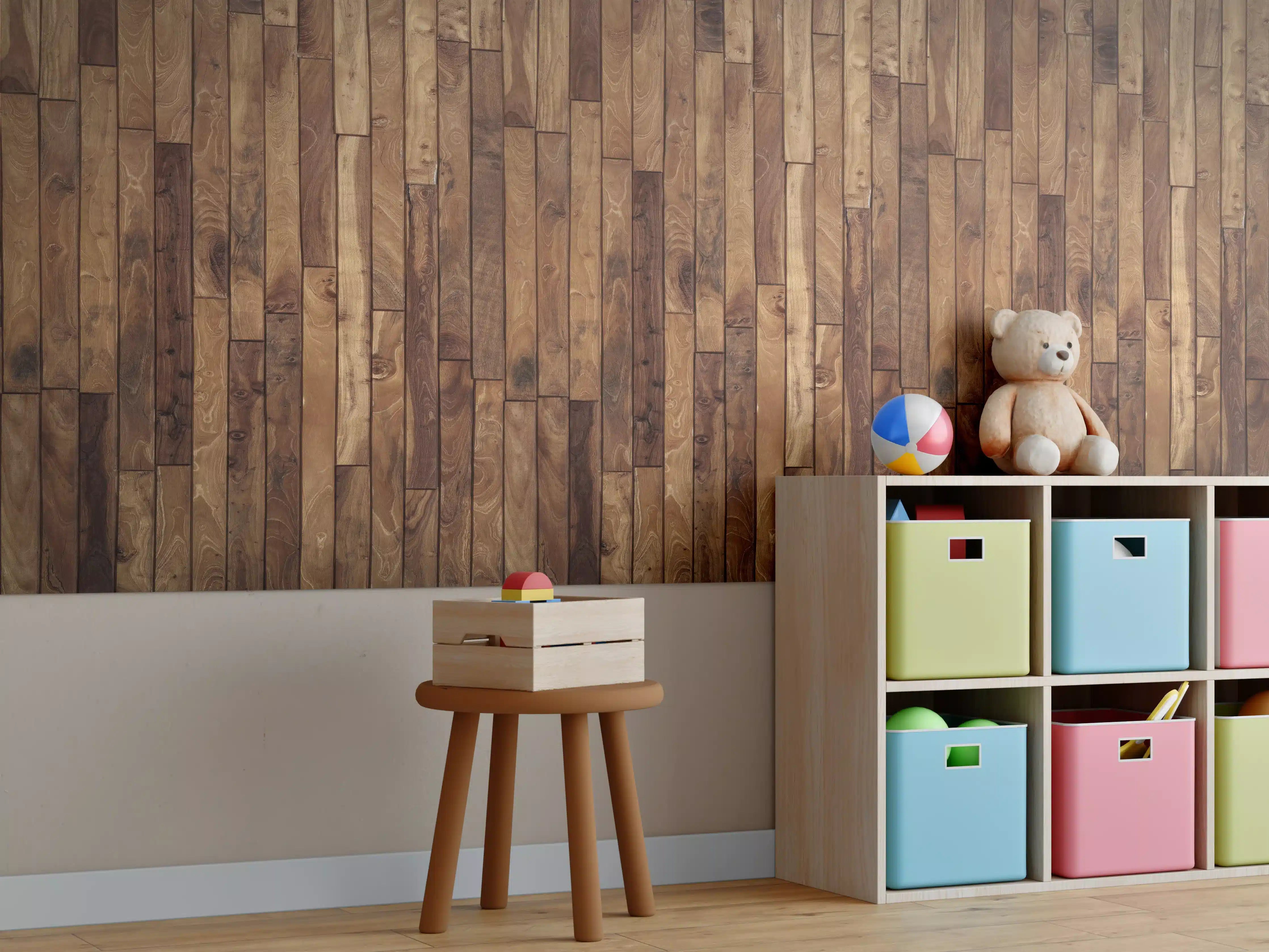 Kinderzimmer Wandgestaltung - Kleine Kiefernholzstücke