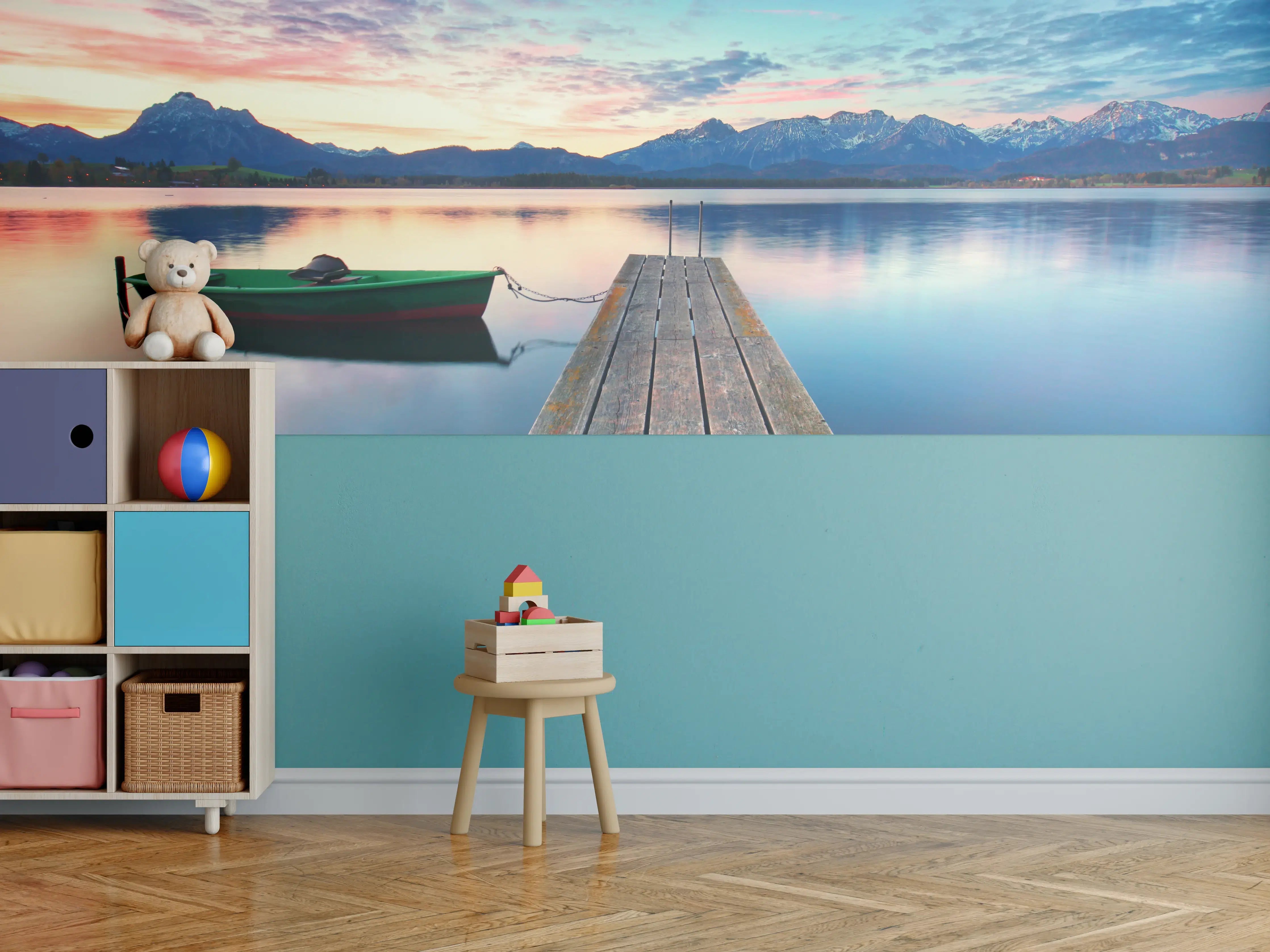 Kinderzimmer Wandgestaltung - Kleines Boot am Bergsee