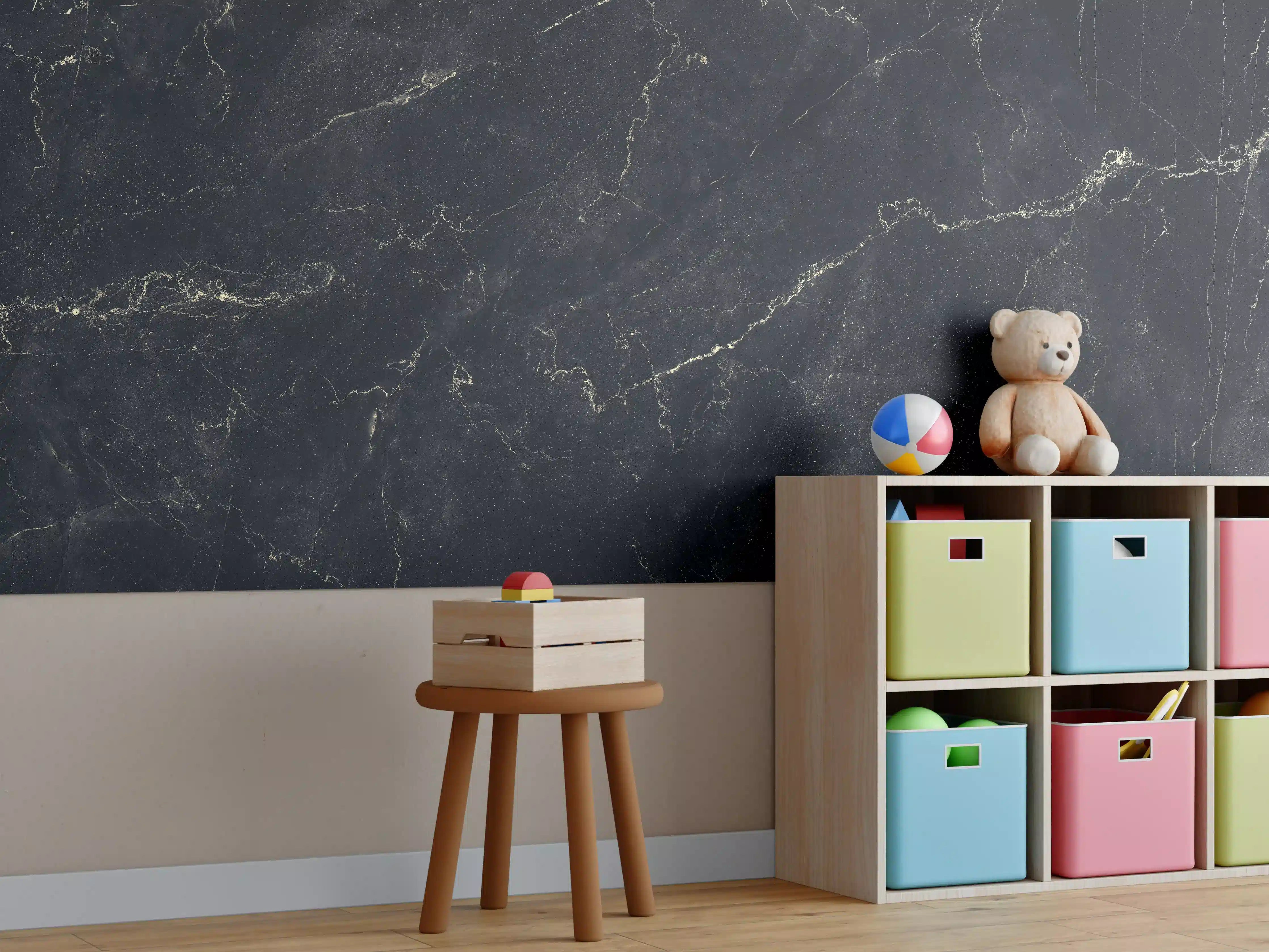 Kinderzimmer Wandgestaltung - Königlicher schwarz-goldener Marmor