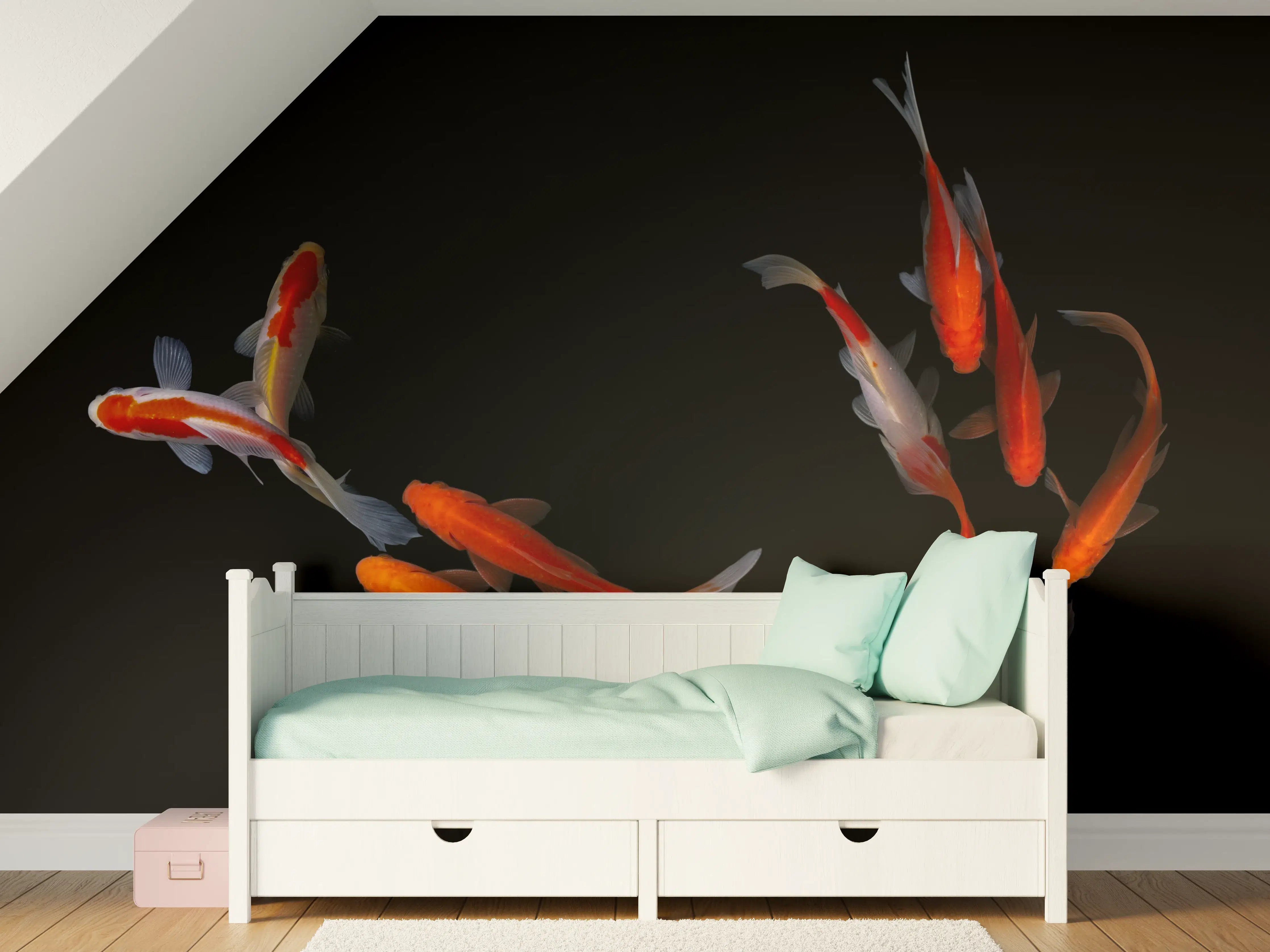 Kinderzimmer Wandgestaltung - Koi Fische auf schwarzem Hintergrund