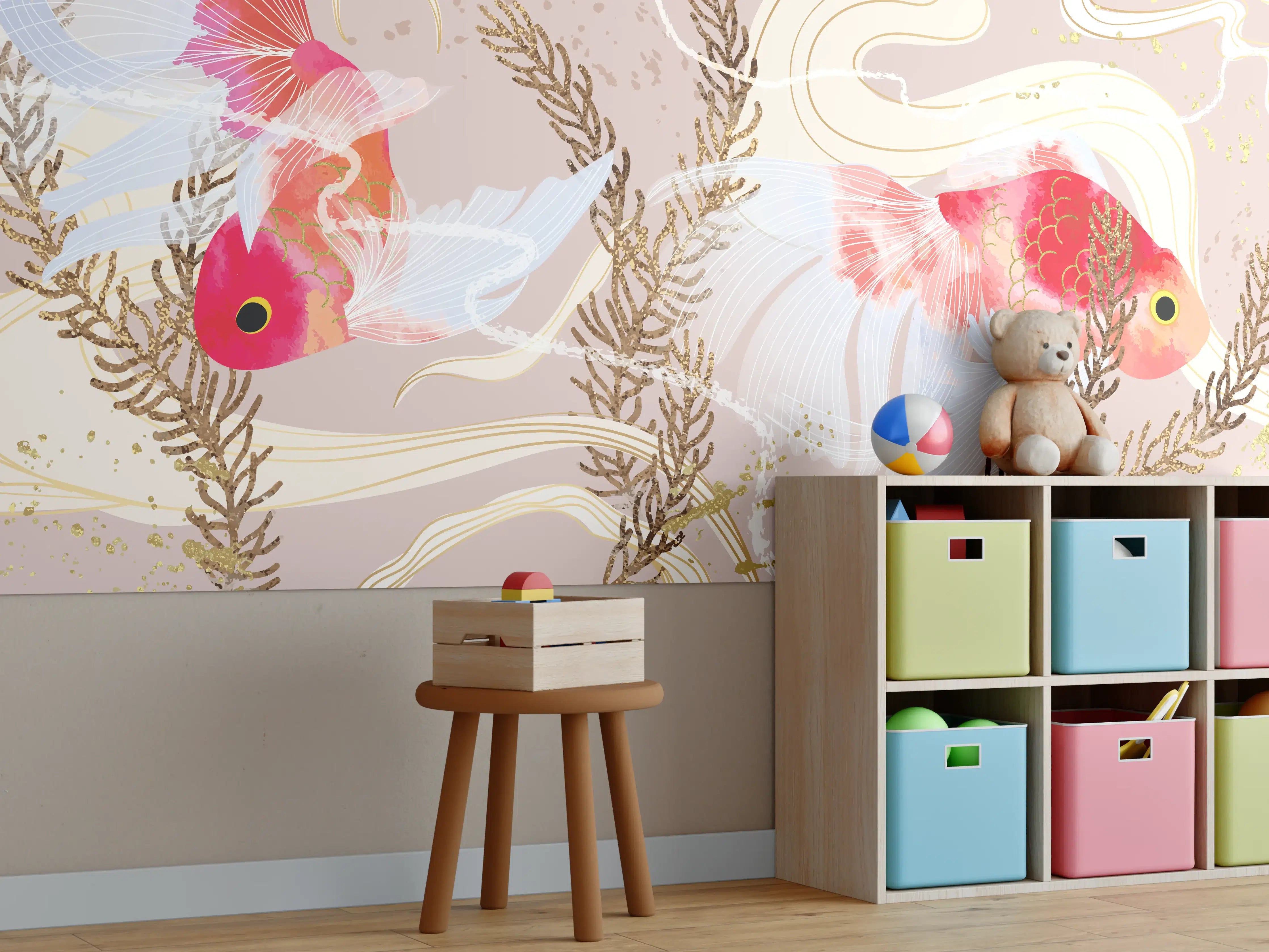 Kinderzimmer Wandgestaltung - Koi-Karpfen Kunst Illustration
