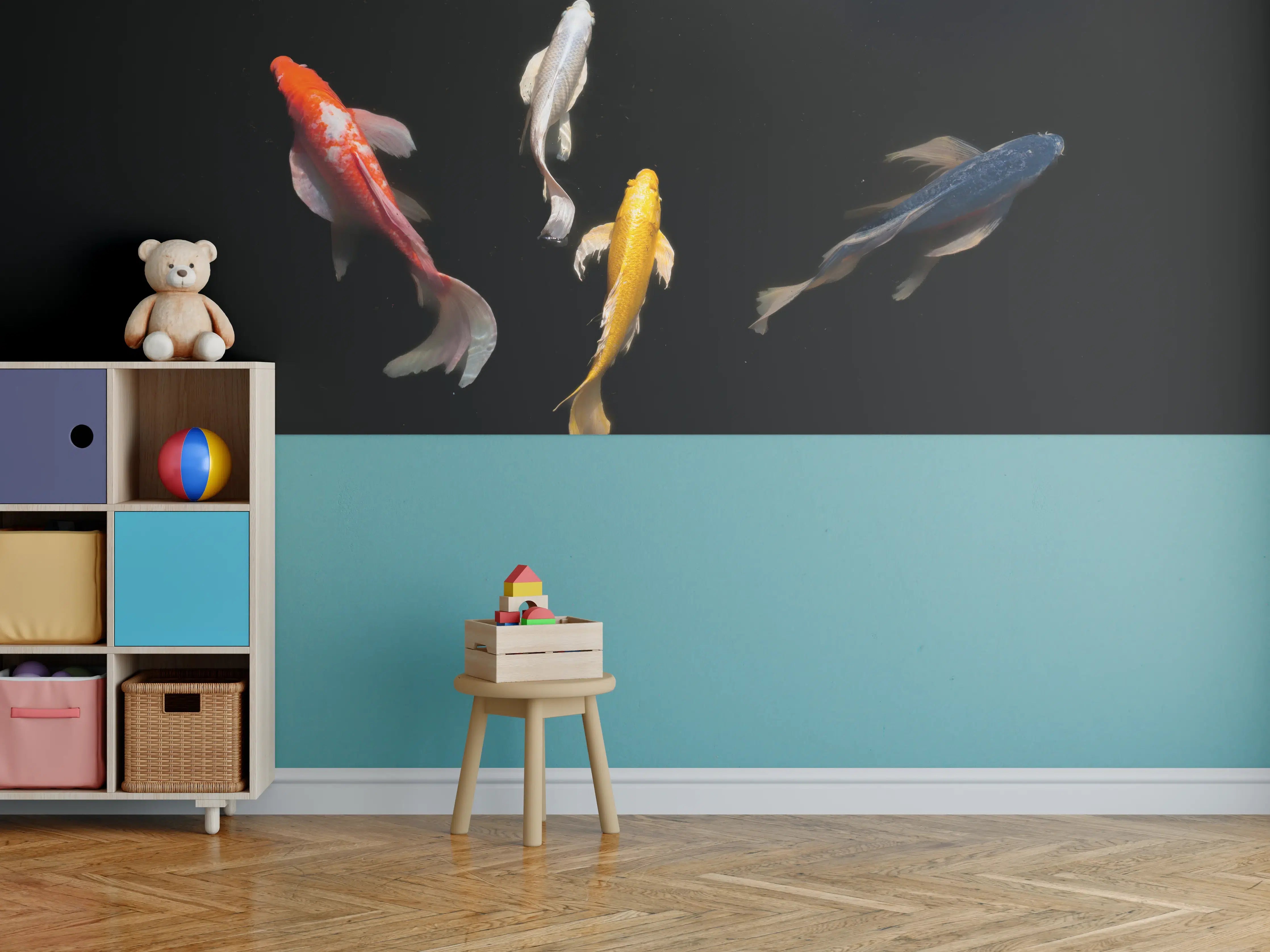 Kinderzimmer Wandgestaltung - Koi-Karpfen Schwarz Rot Gelb