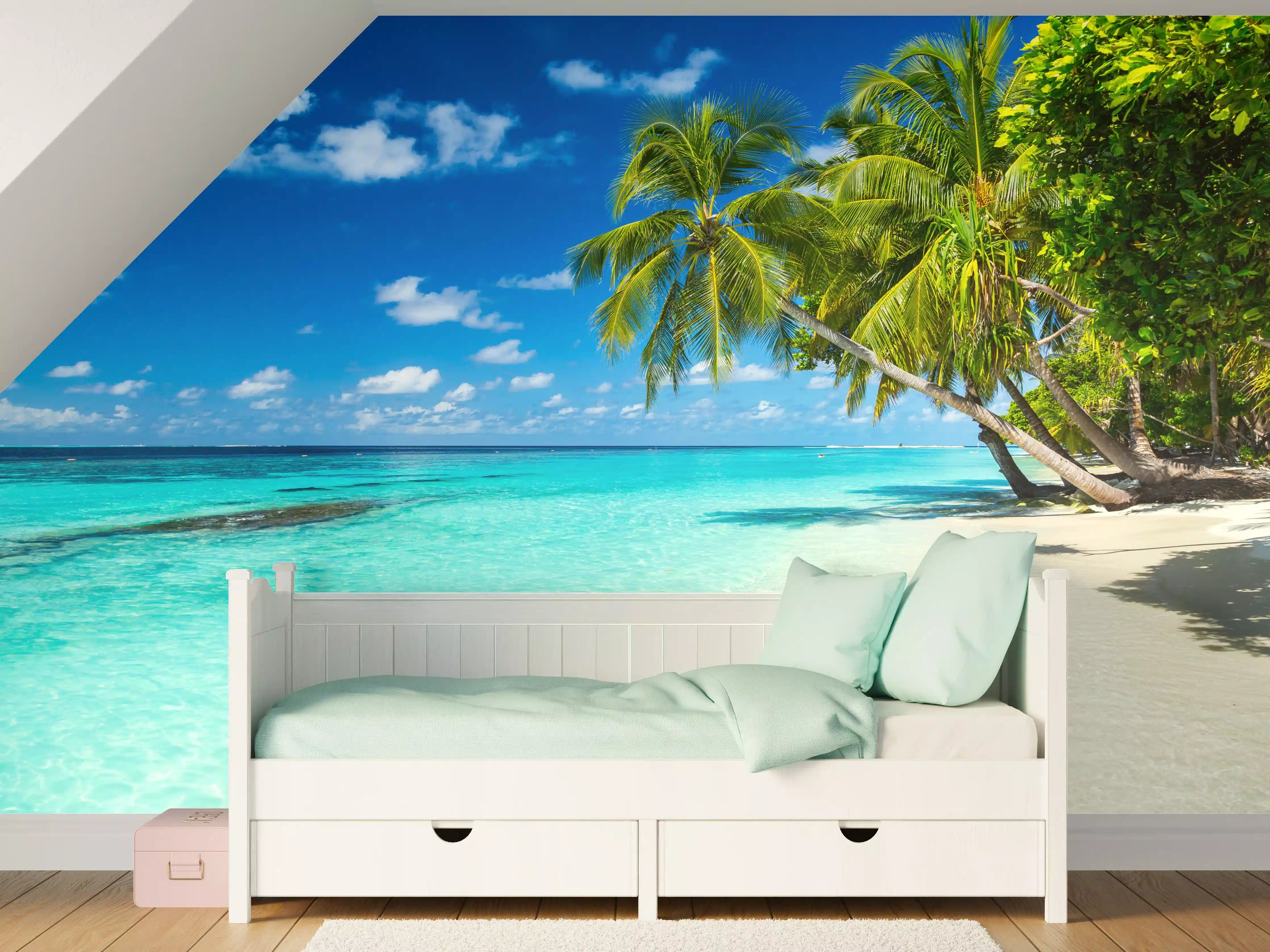 Kinderzimmer Wandgestaltung - Kokospalmen am Strand in der Karibik