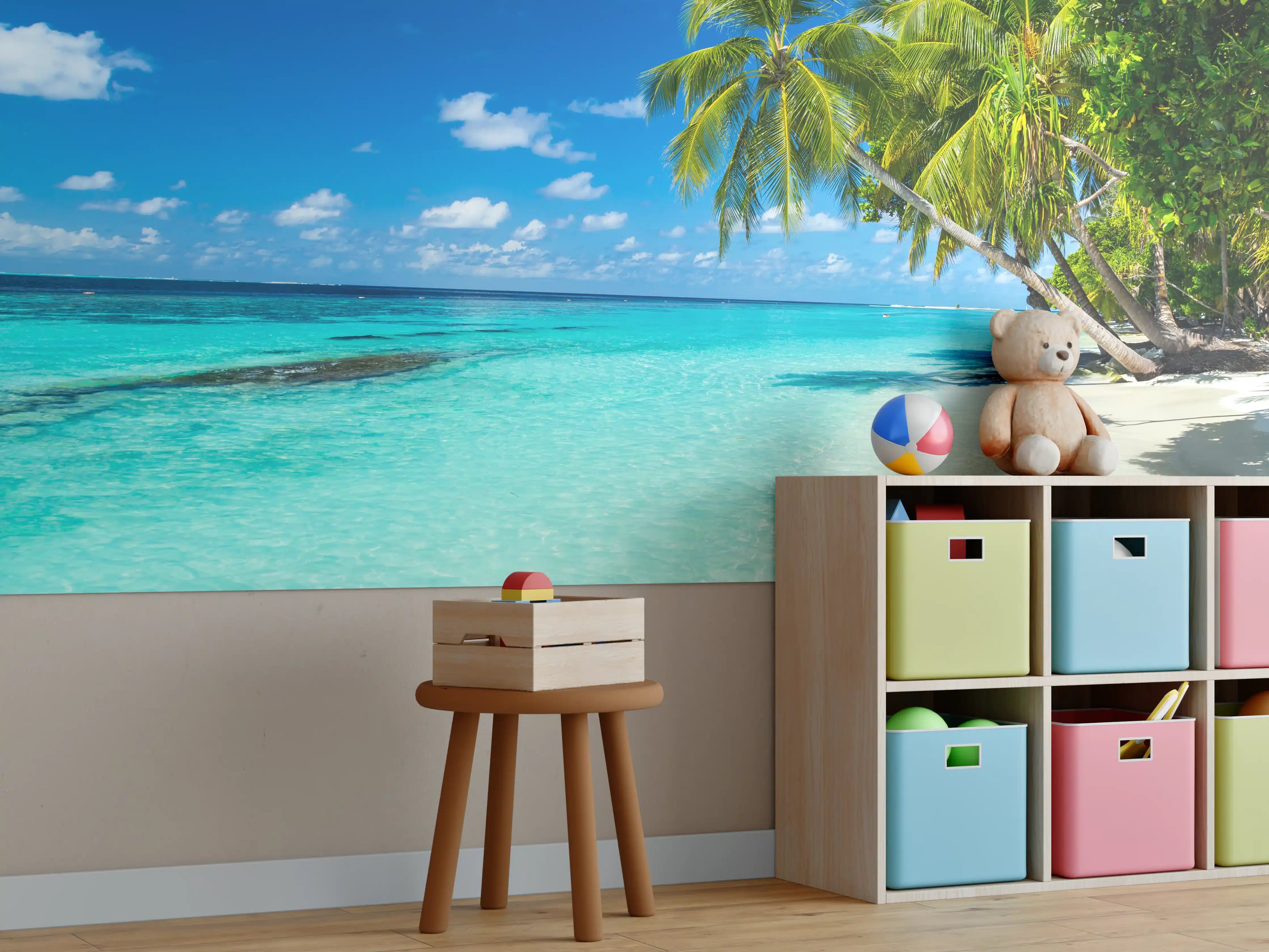 Kinderzimmer Wandgestaltung - Kokospalmen am Strand in der Karibik