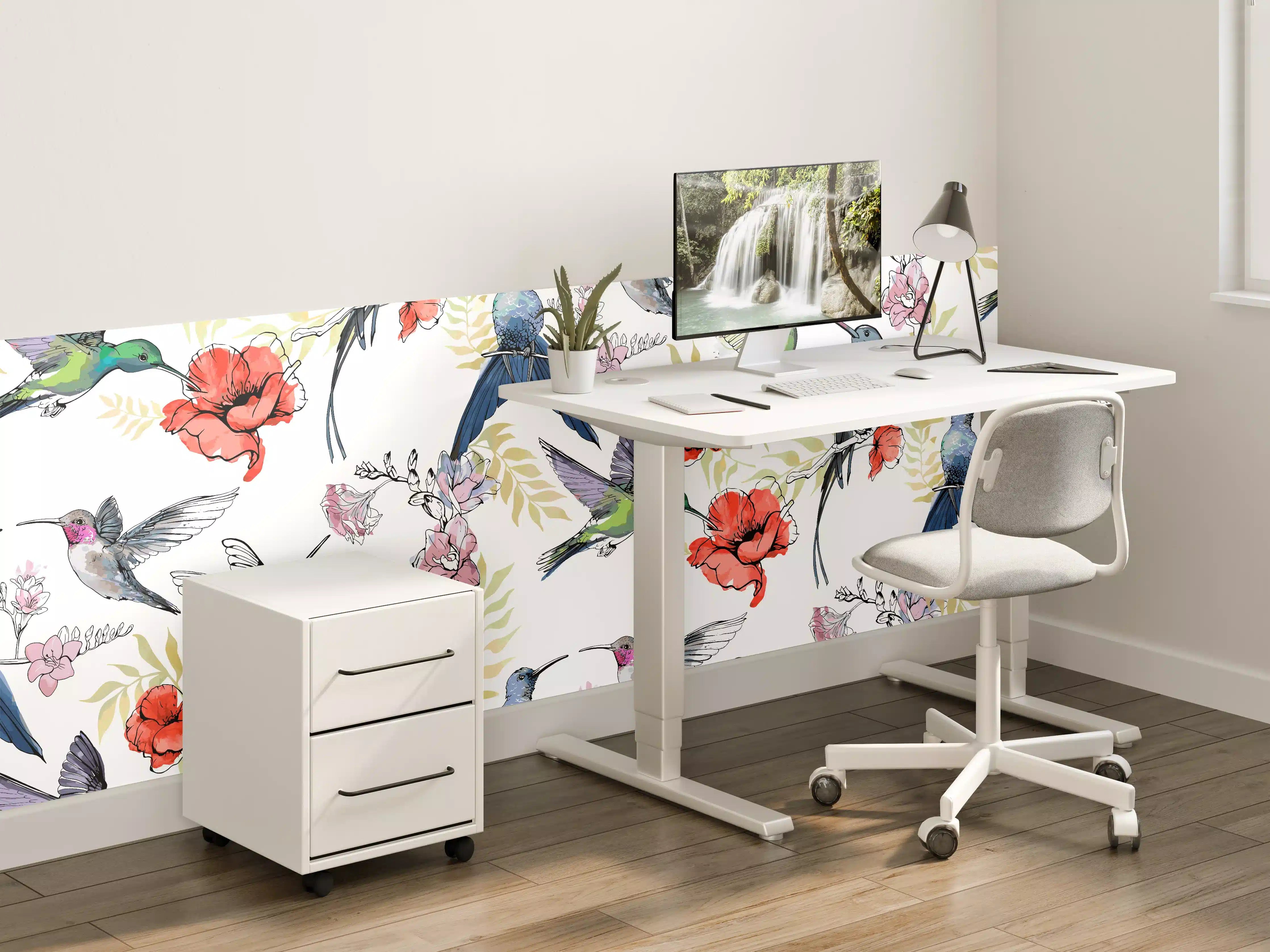 Kinderzimmer Wandgestaltung - Kolibri Blumenmuster Design