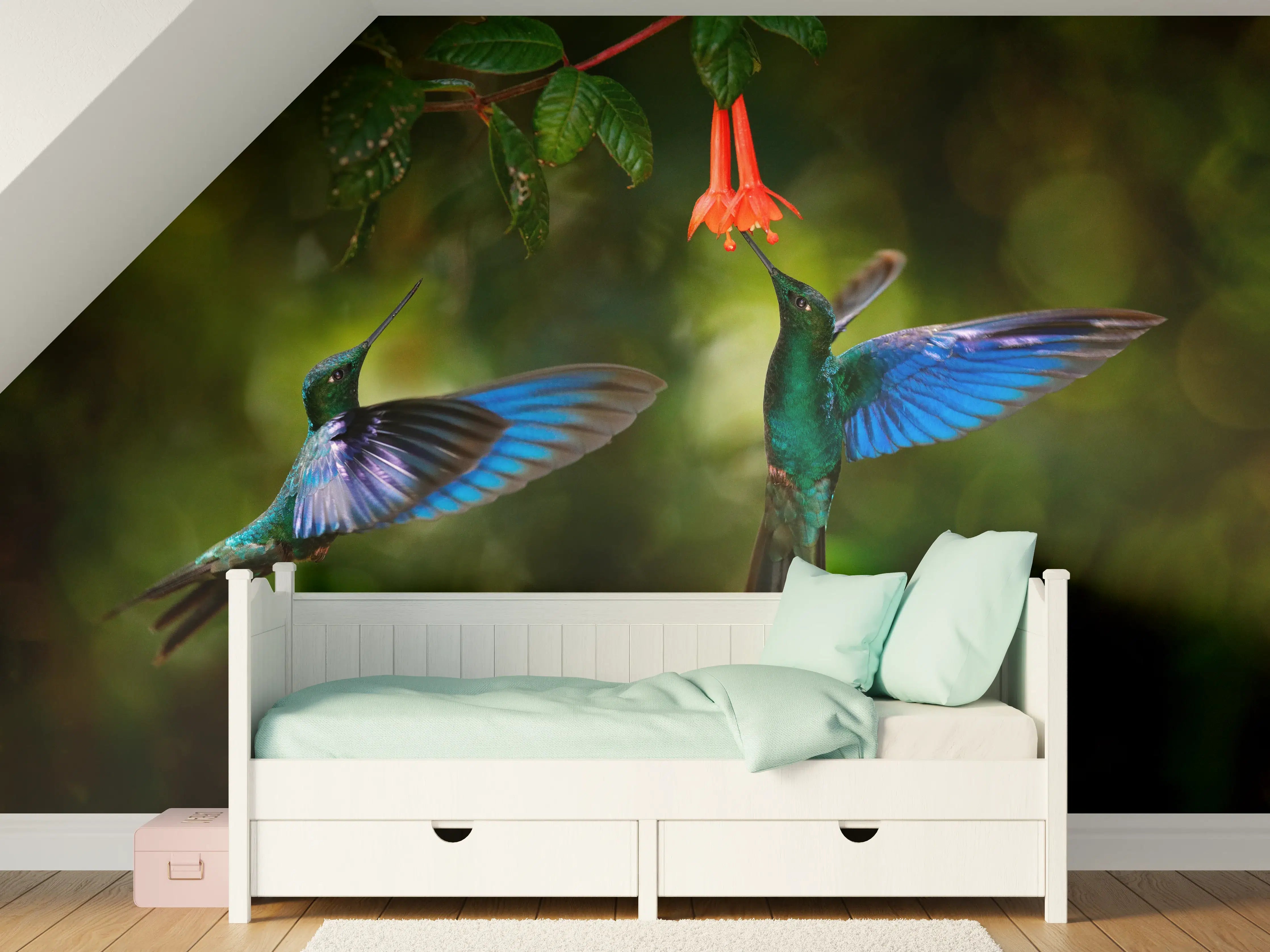 Kinderzimmer Wandgestaltung - Kolibris an der Blüte 