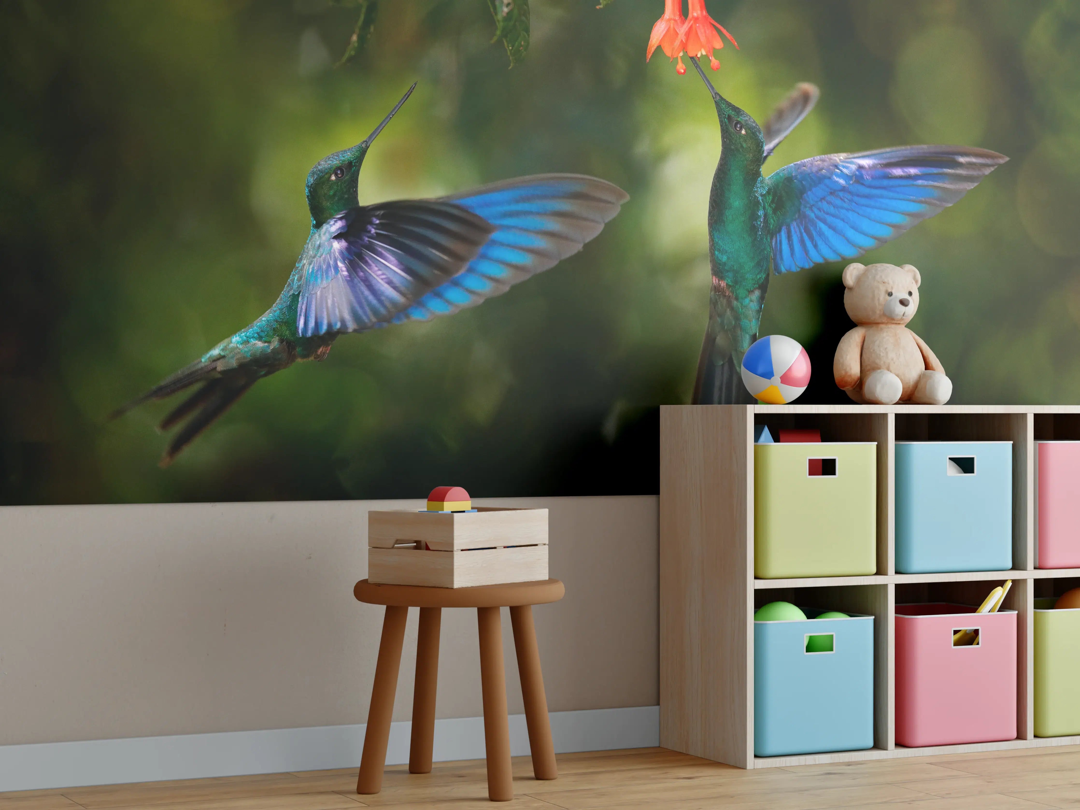 Kinderzimmer Wandgestaltung - Kolibris an der Blüte 
