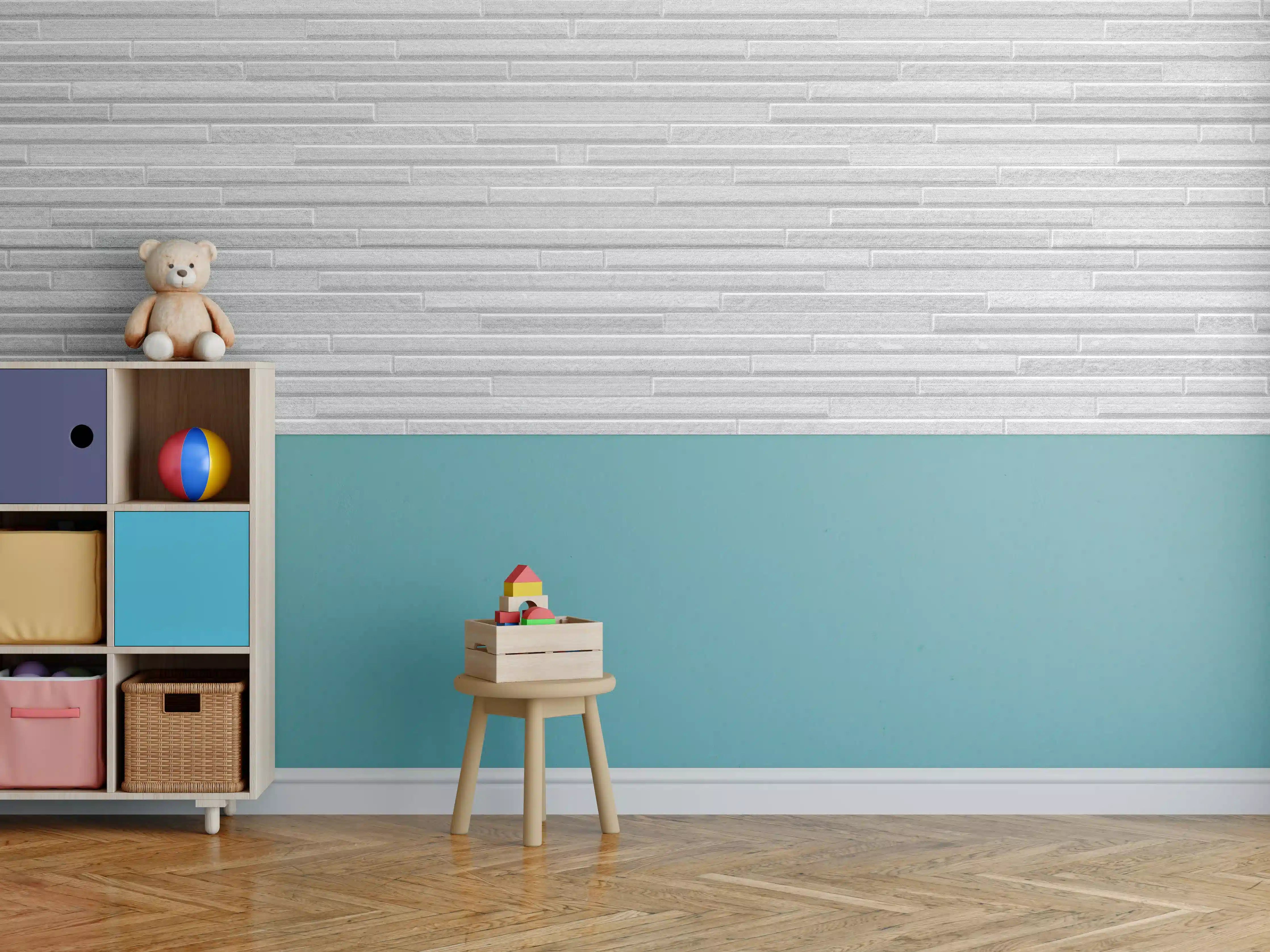 Kinderzimmer Wandgestaltung - Konstruktion der modernen weißen Steinwand