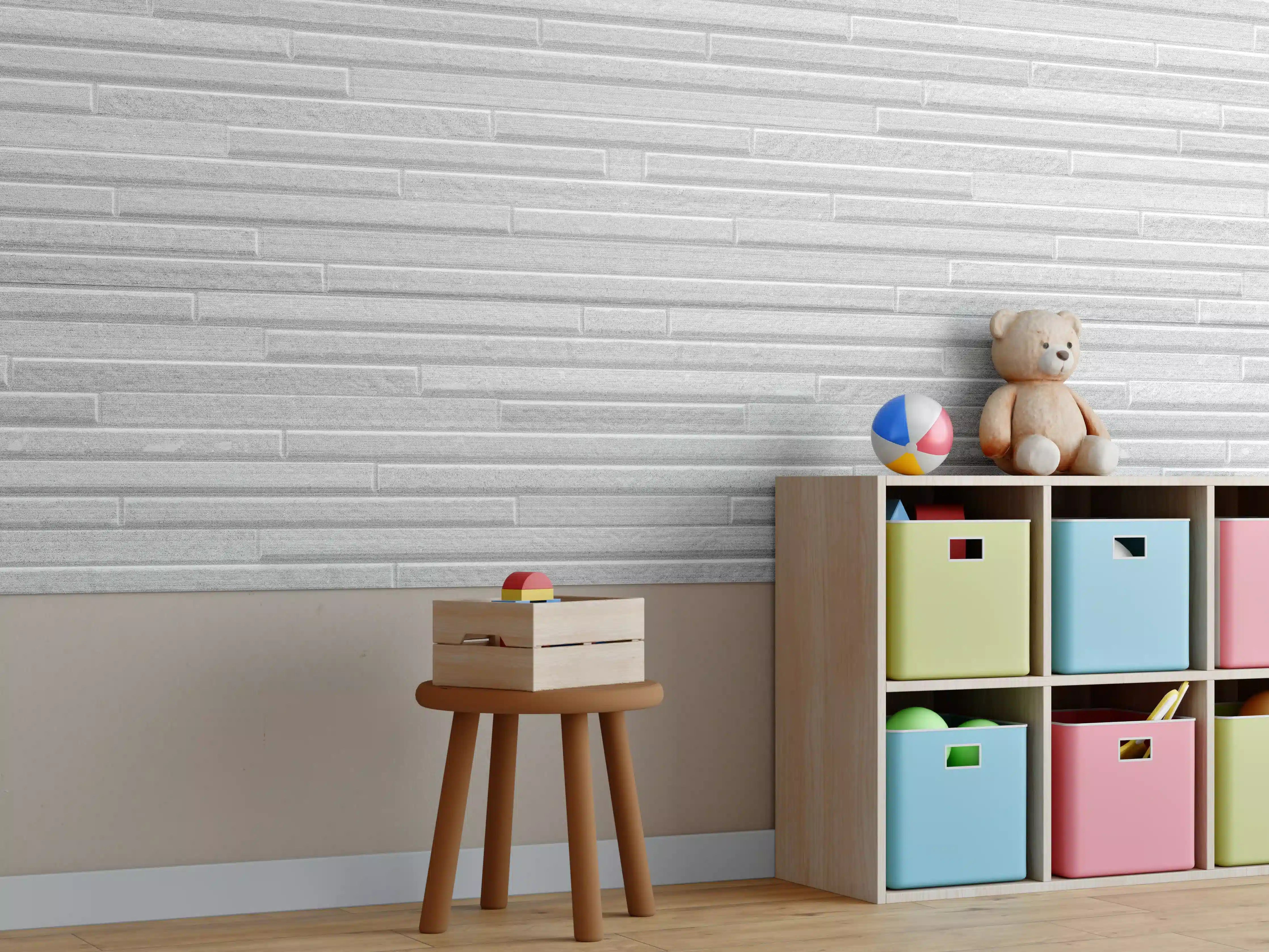 Kinderzimmer Wandgestaltung - Konstruktion der modernen weißen Steinwand