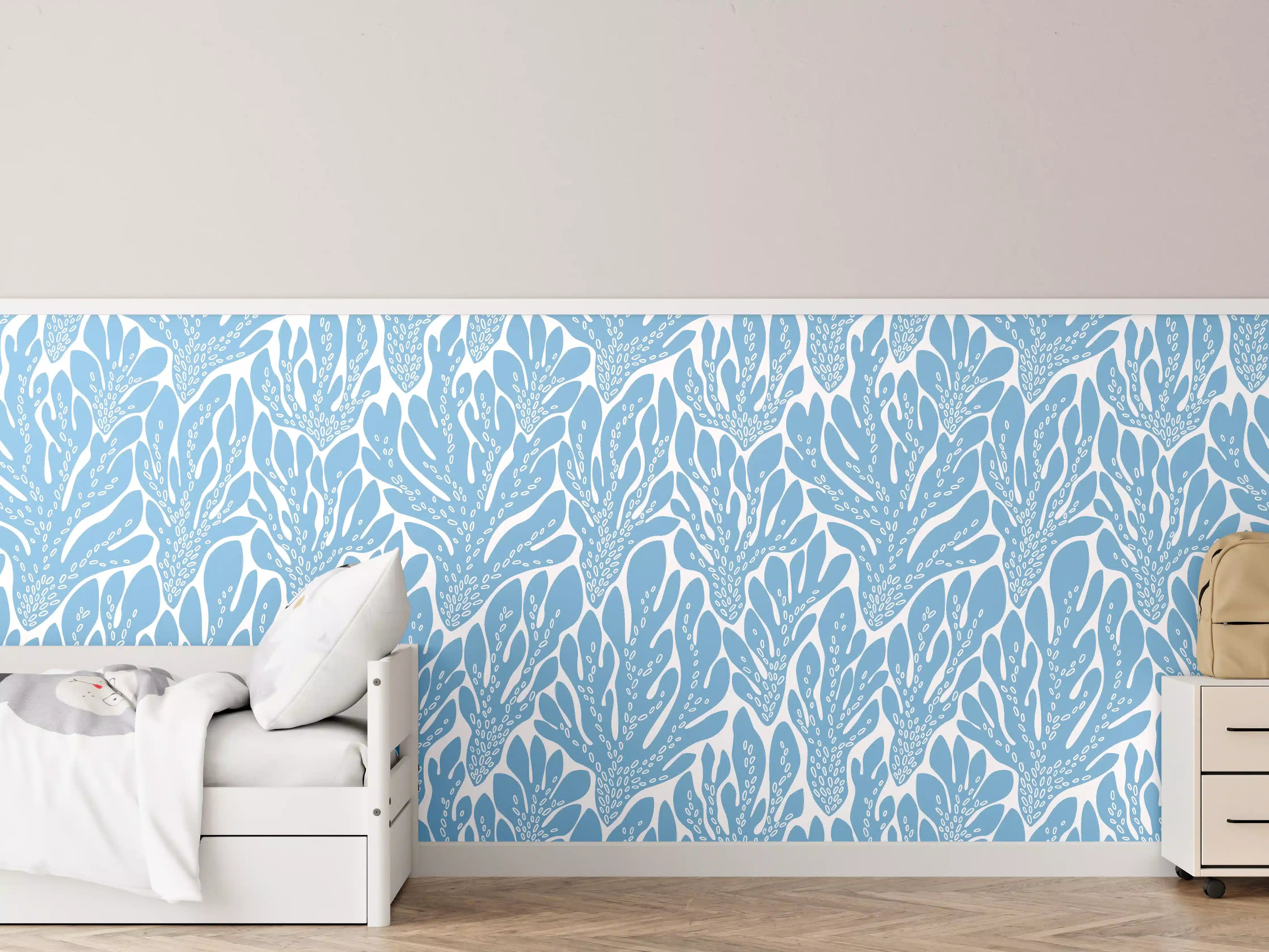 Kinderzimmer Wandgestaltung - Korallen-Abstract Blau-Weiß