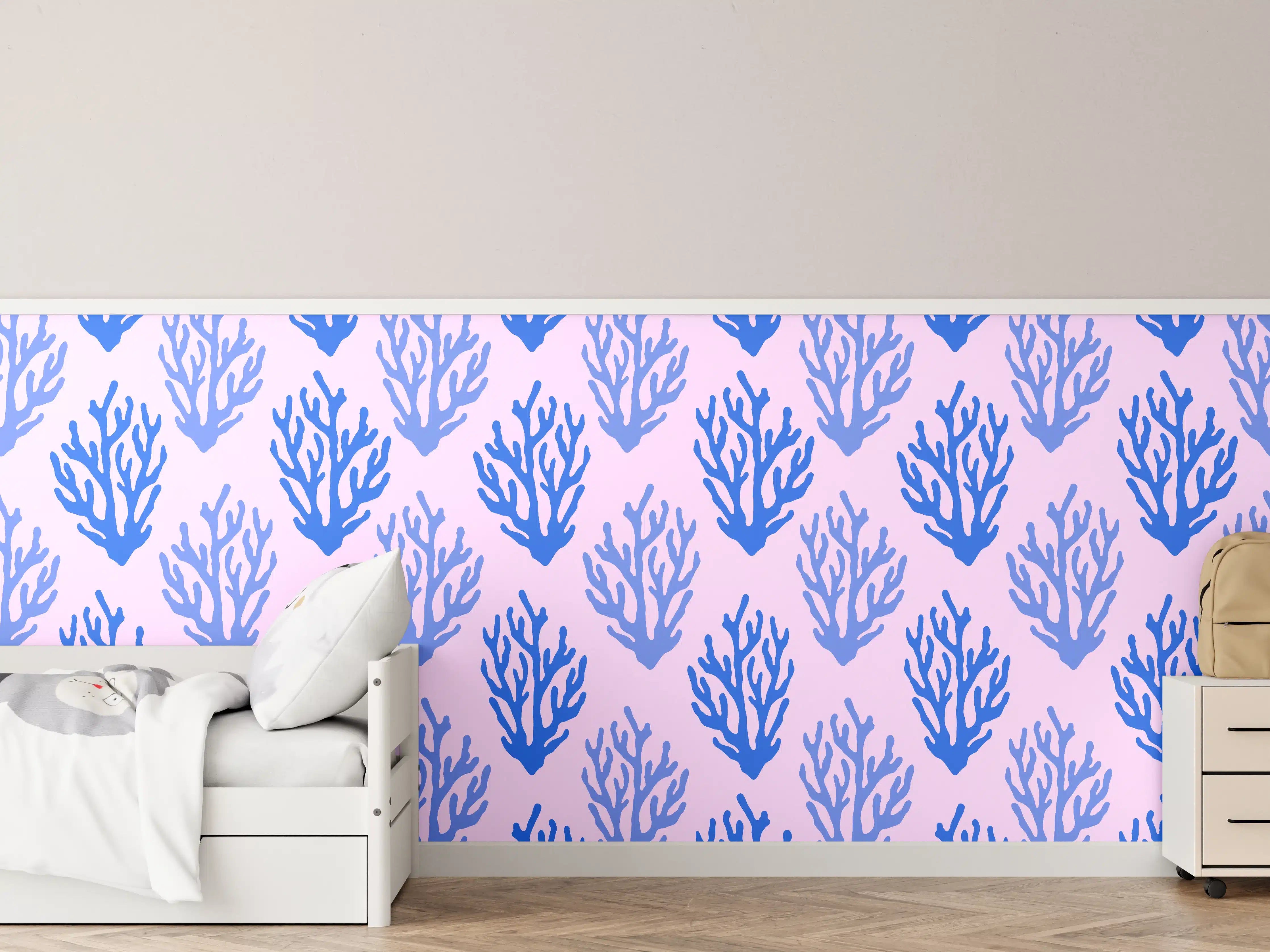 Kinderzimmer Wandgestaltung - Korallenmuster Blau-Rosa
