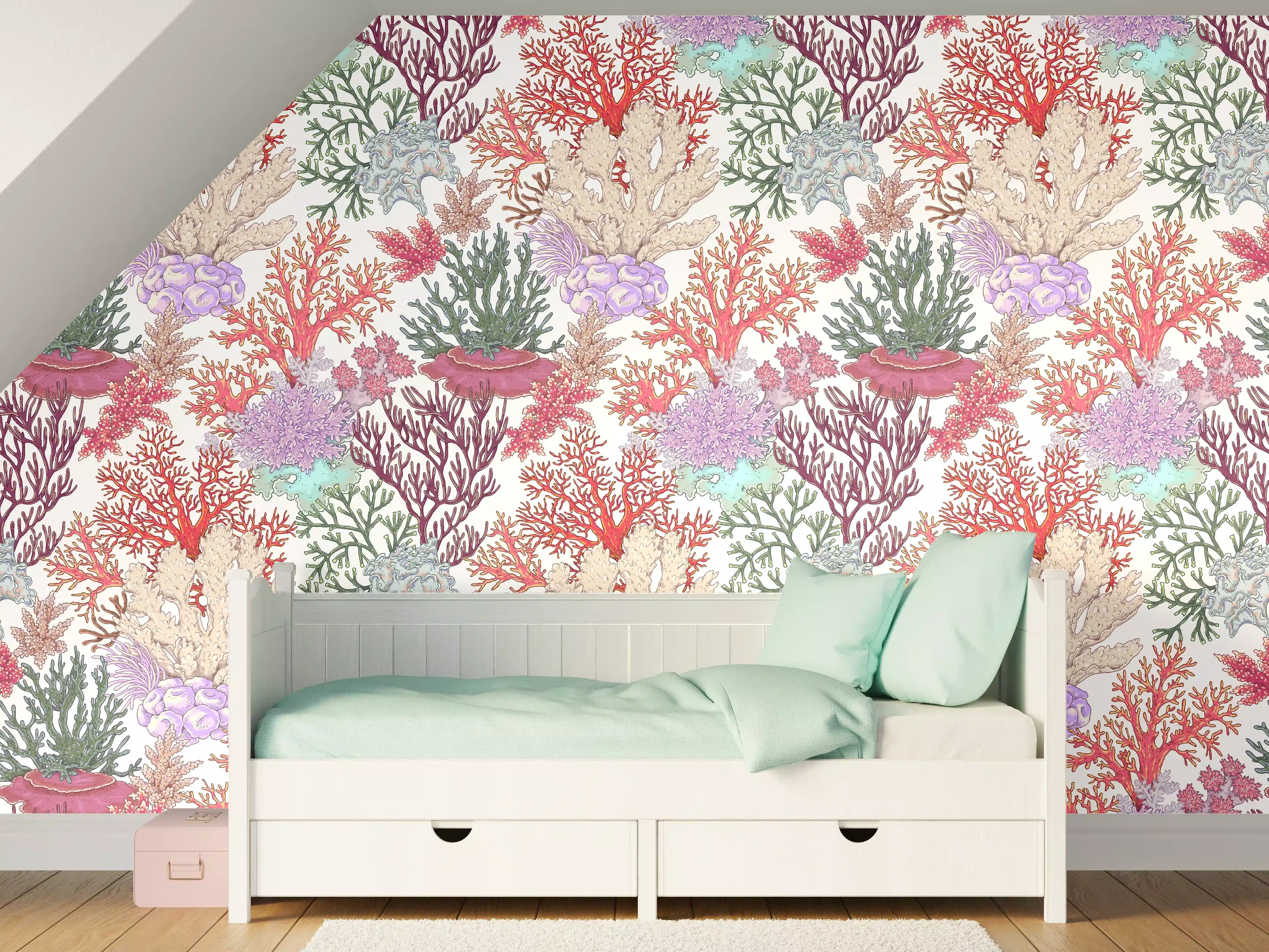 Kinderzimmer Wandgestaltung - Korallenmuster Rosa-Beige