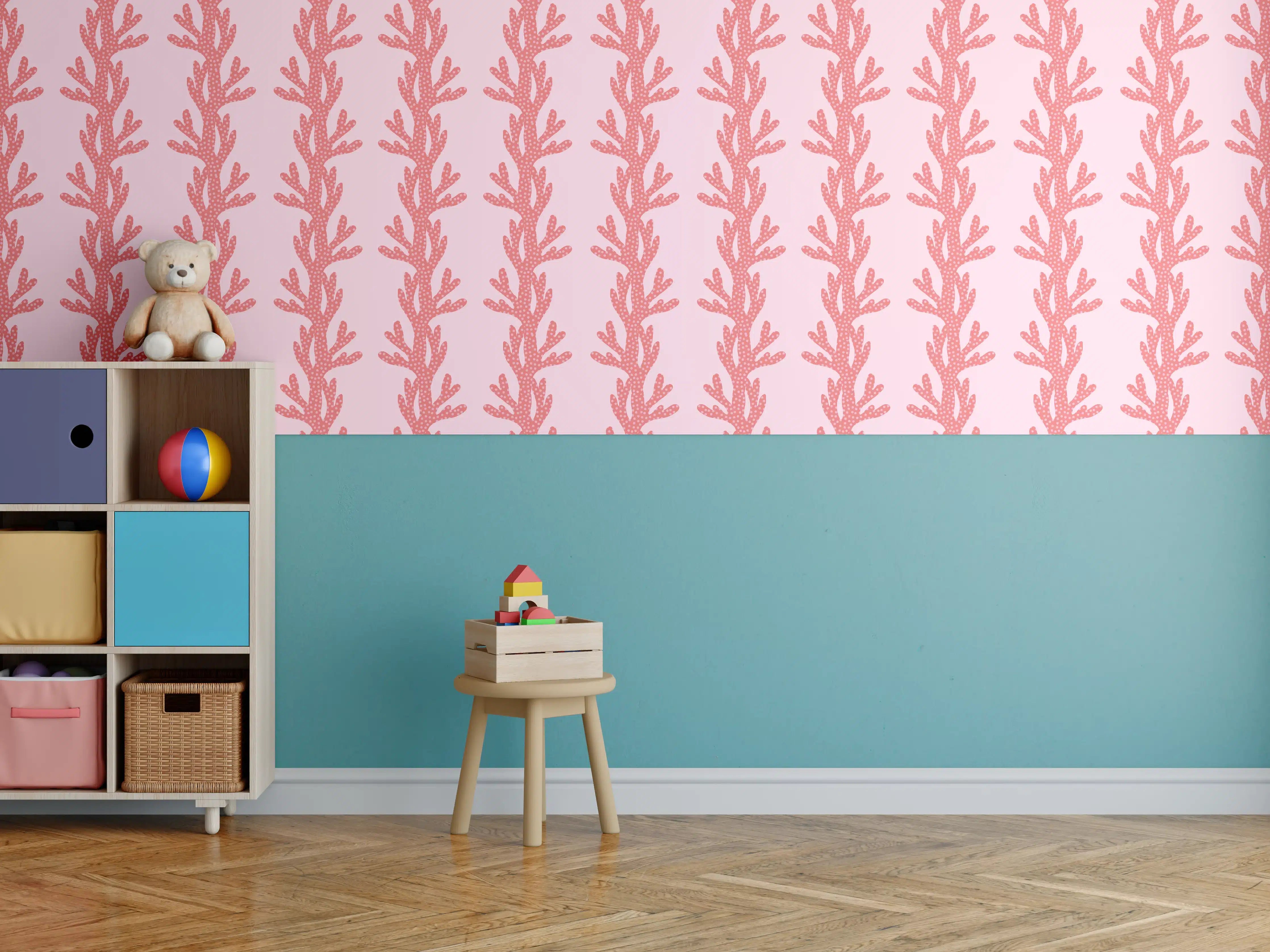Kinderzimmer Wandgestaltung - Korallenmuster Rosa Tapete